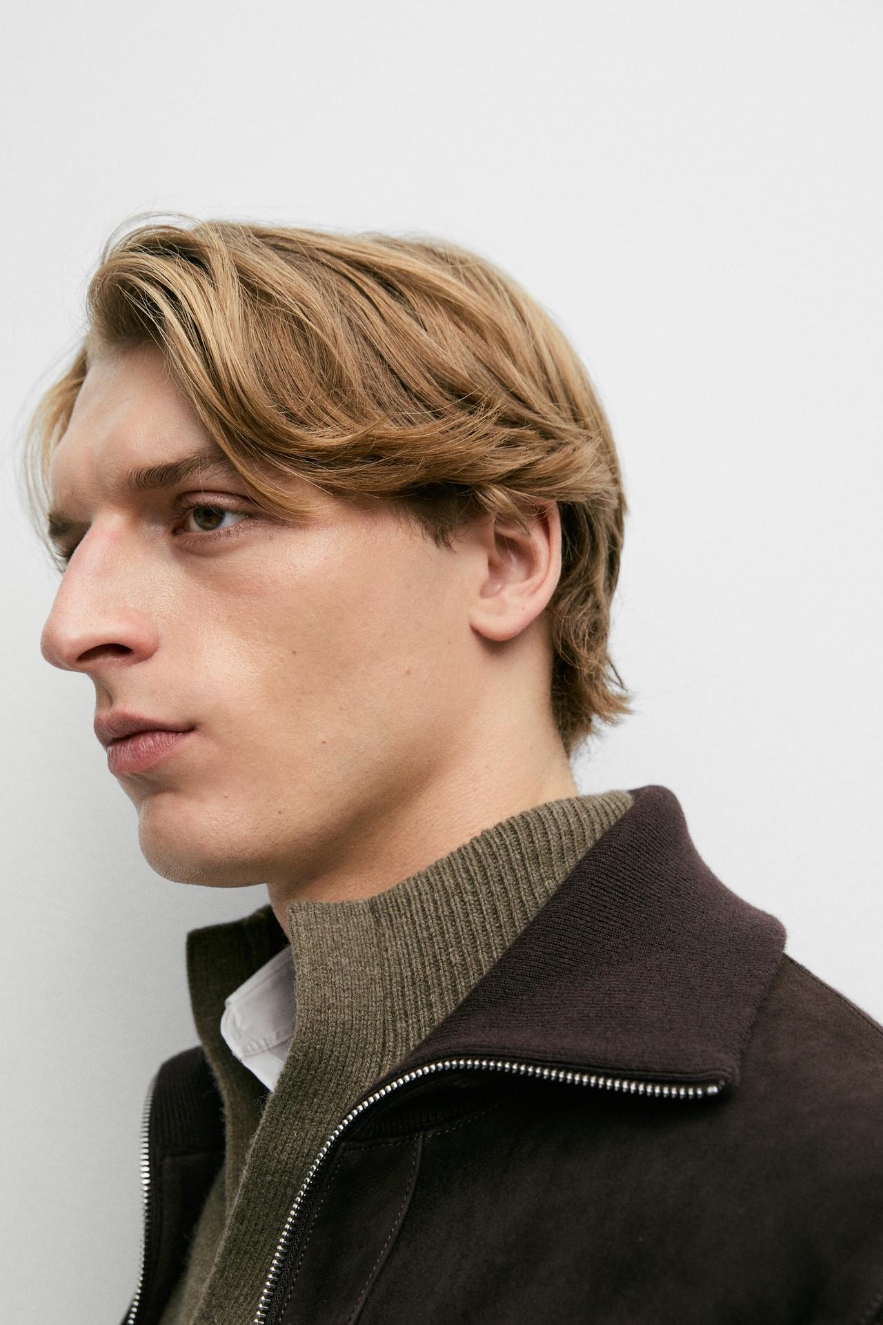 Mixed fabric Suede jacket — BROWN