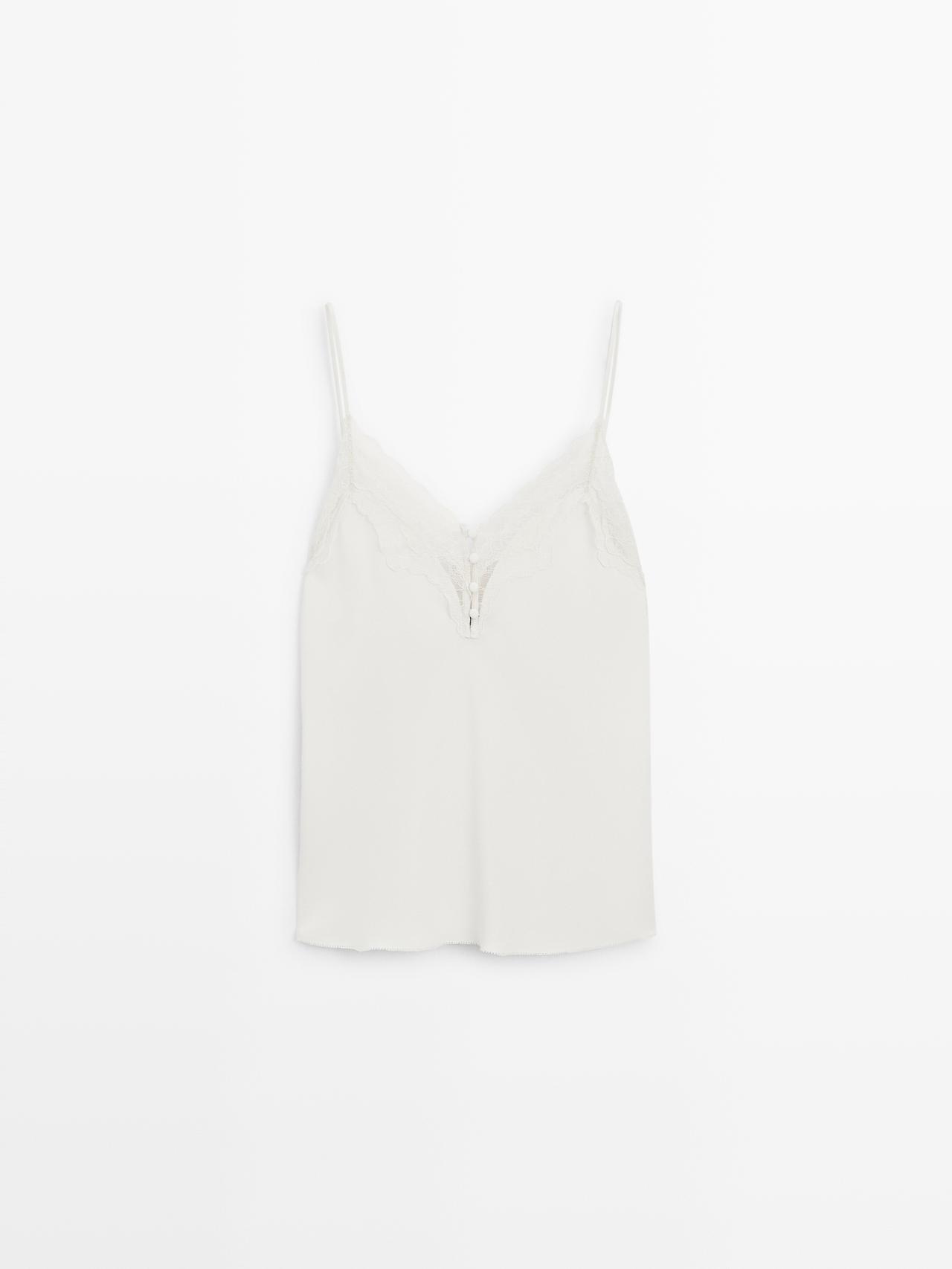 Massimo Dutti - Dames - Lingerietop Met Knopen - Ijs - L