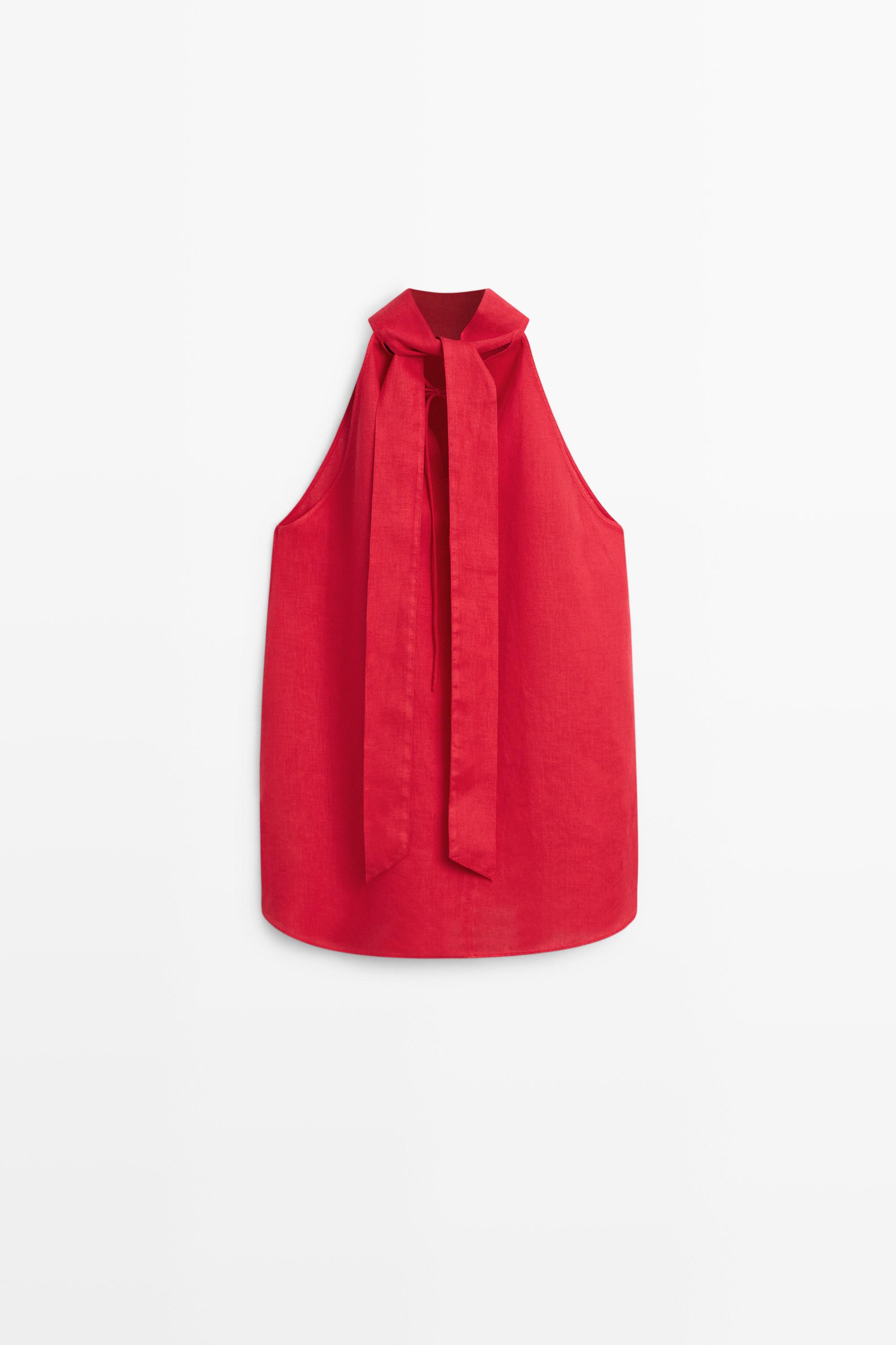 100% linen flowing halter top — RED
