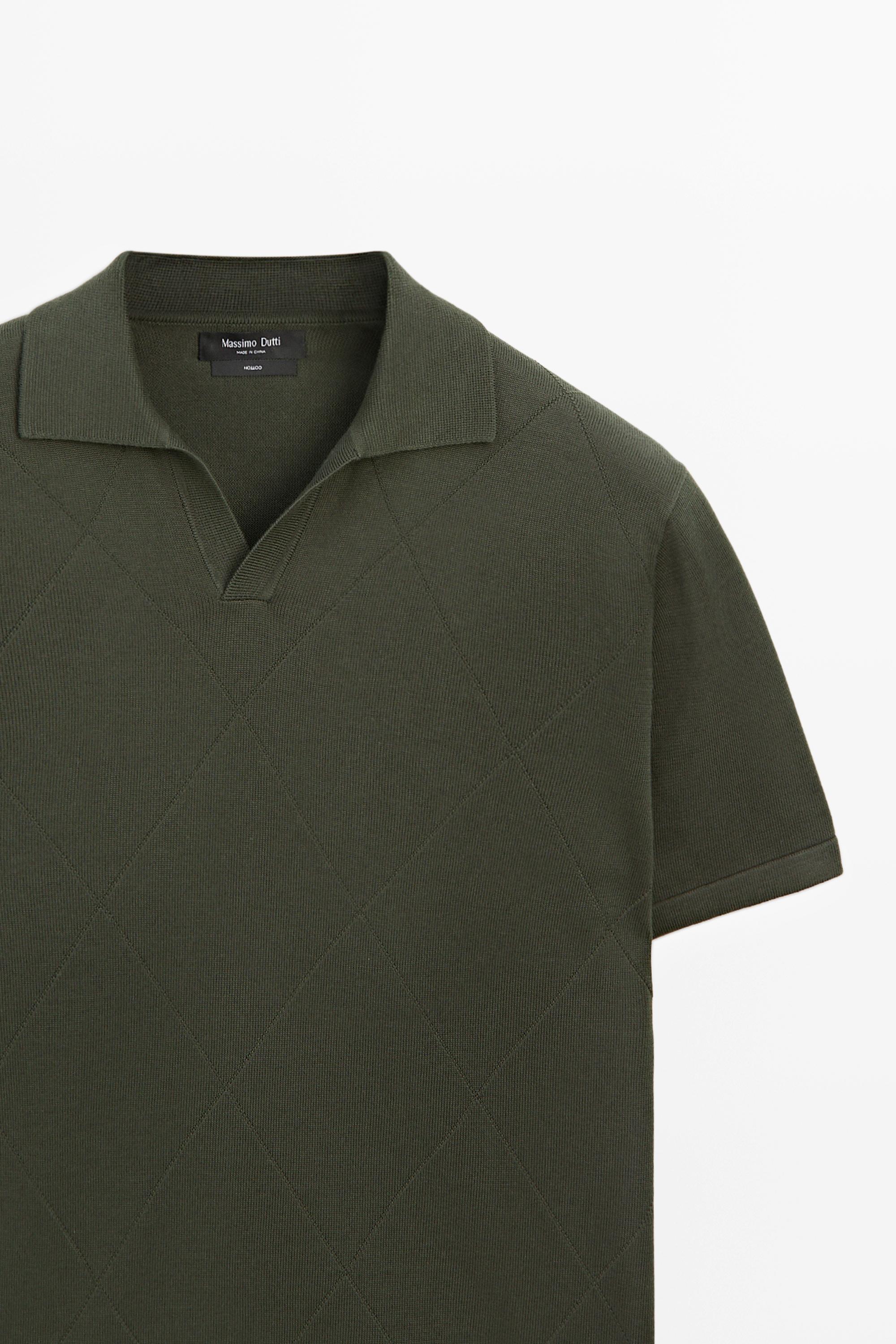 100% cotton intarsia knit polo shirt — GREEN