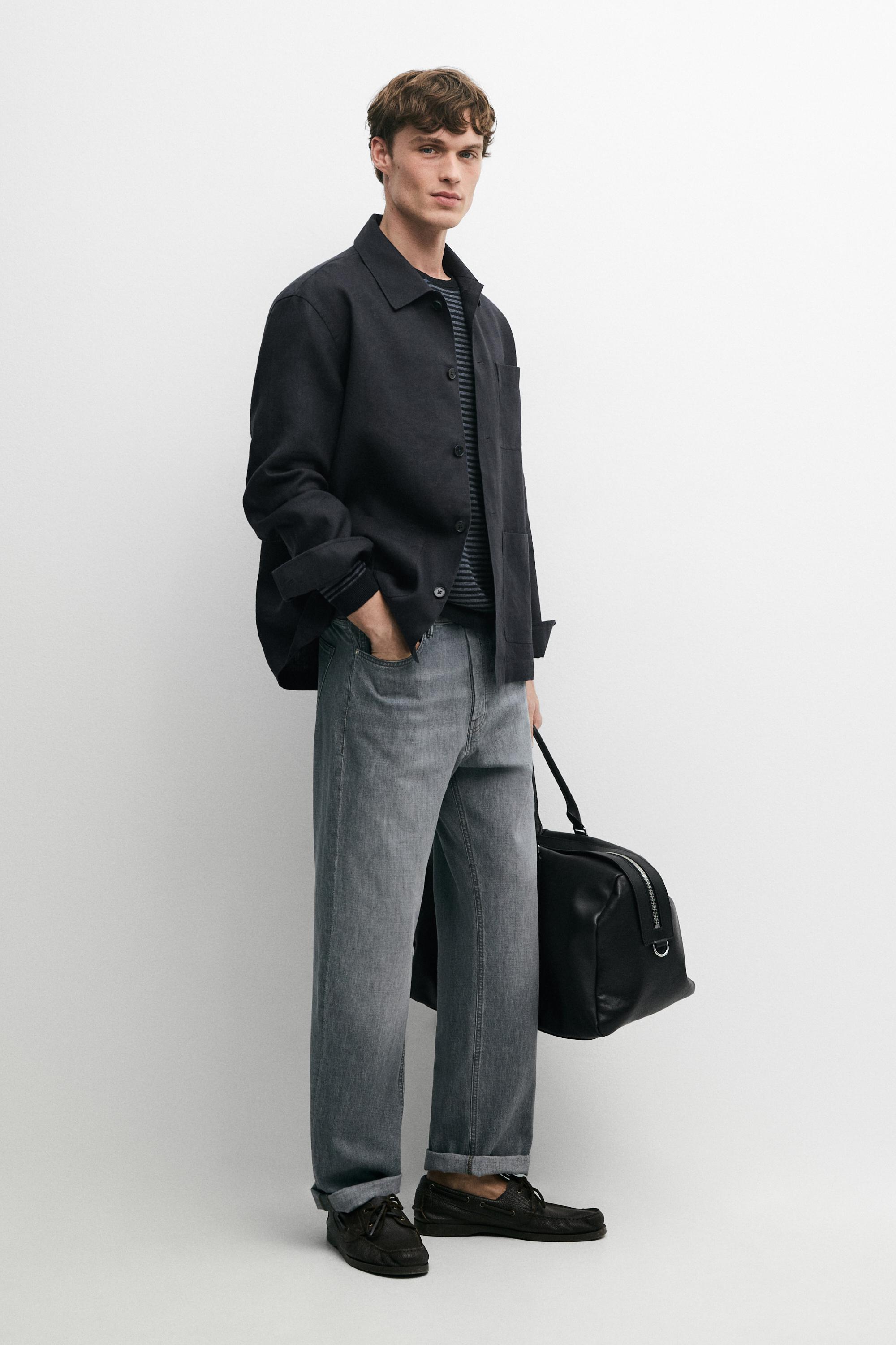 Linen total look overshirt with pocket details — NAVY BLUE