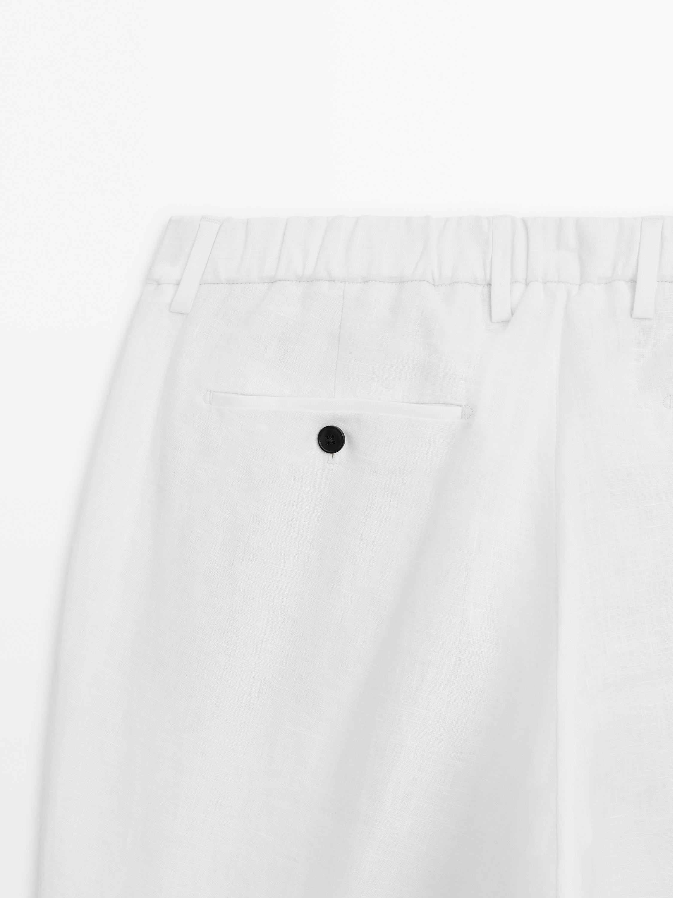 Pantalon regular fit 100 % lin