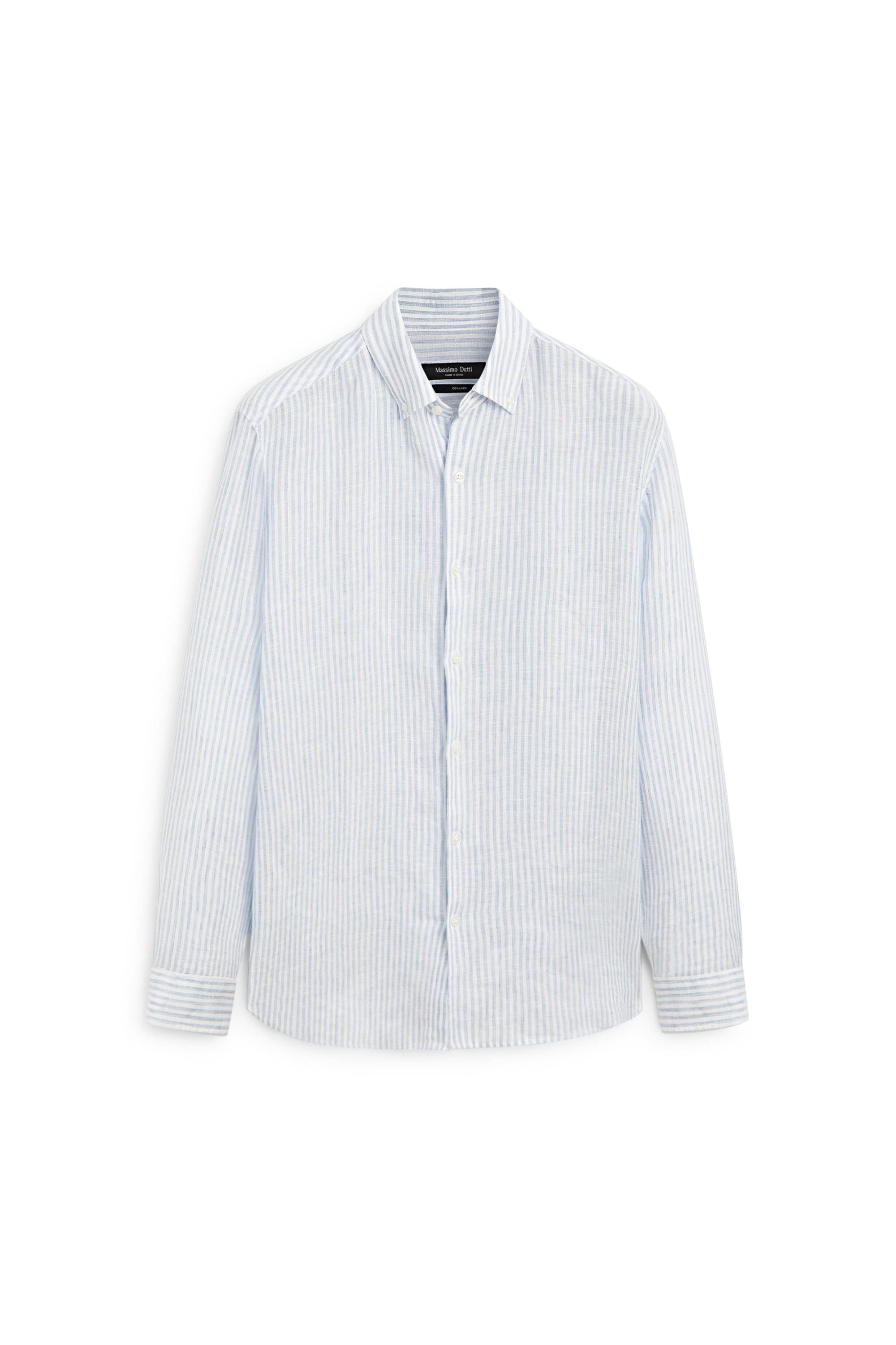 100% linen regular fit striped shirt — Sky blue