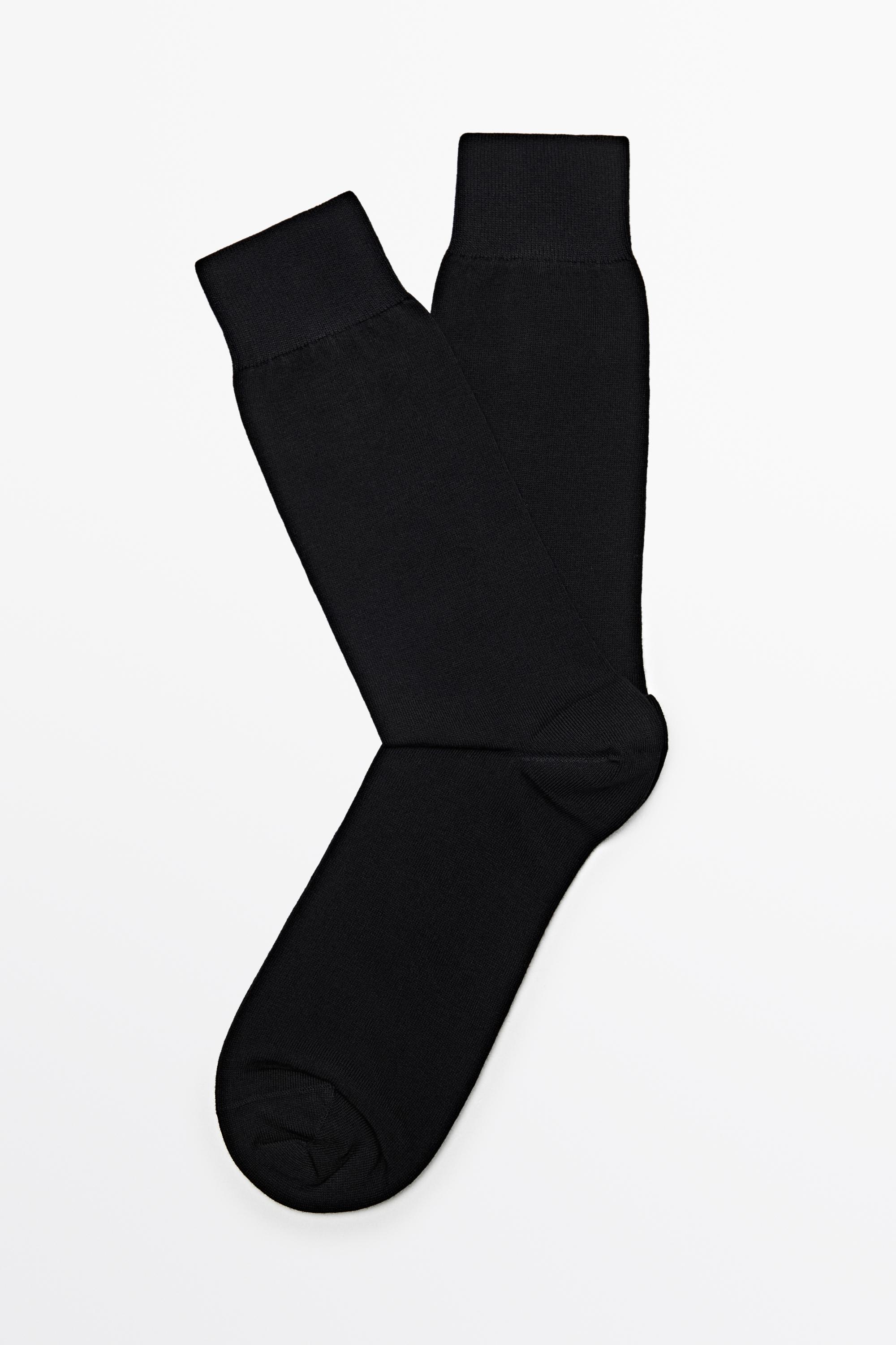 Plain cotton blend knit socks — BLACK