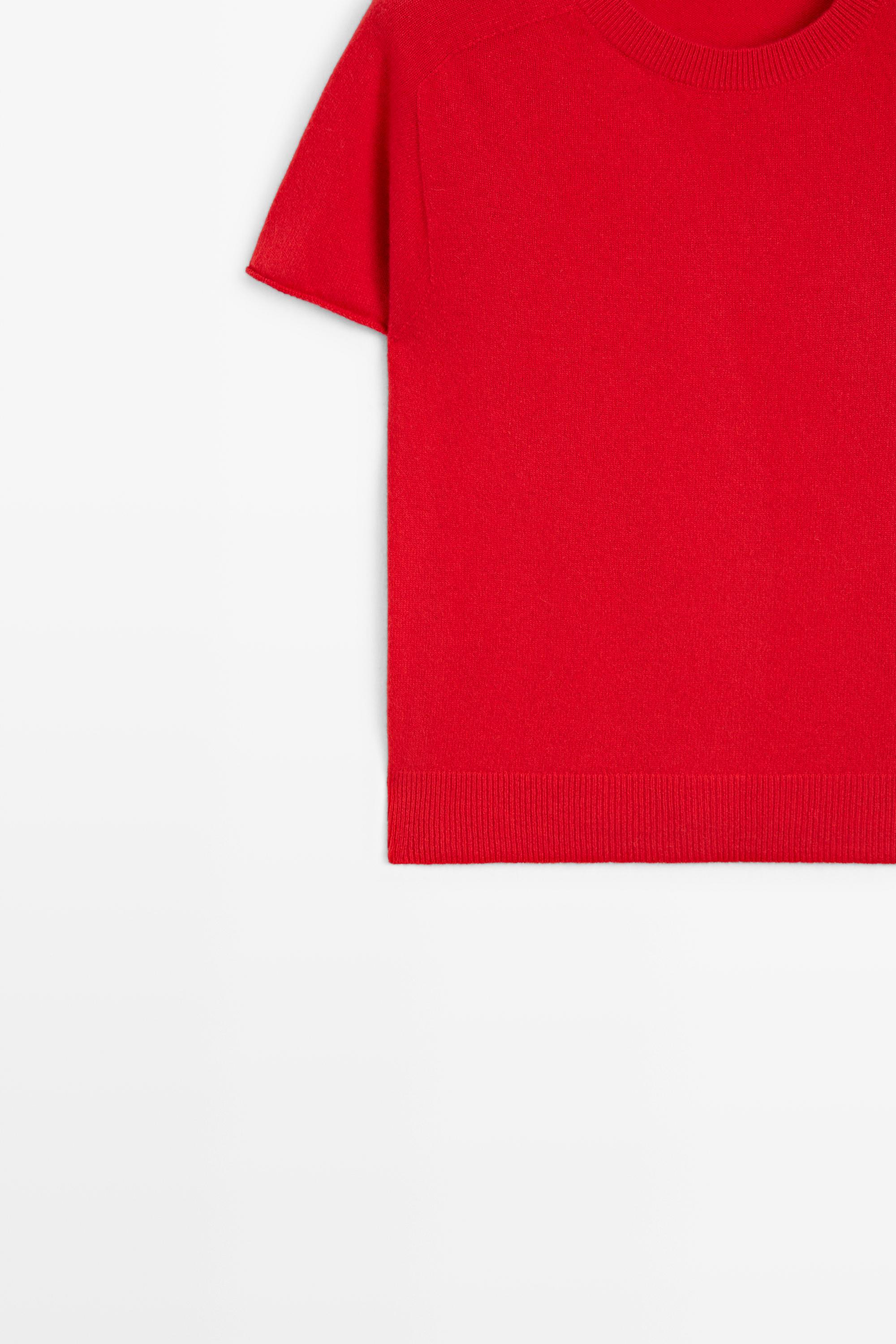 100% cashmere short sleeve knit sweater — RED