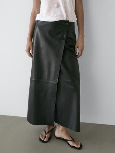 Nappa leather midi skirt with seams — BLACK 5