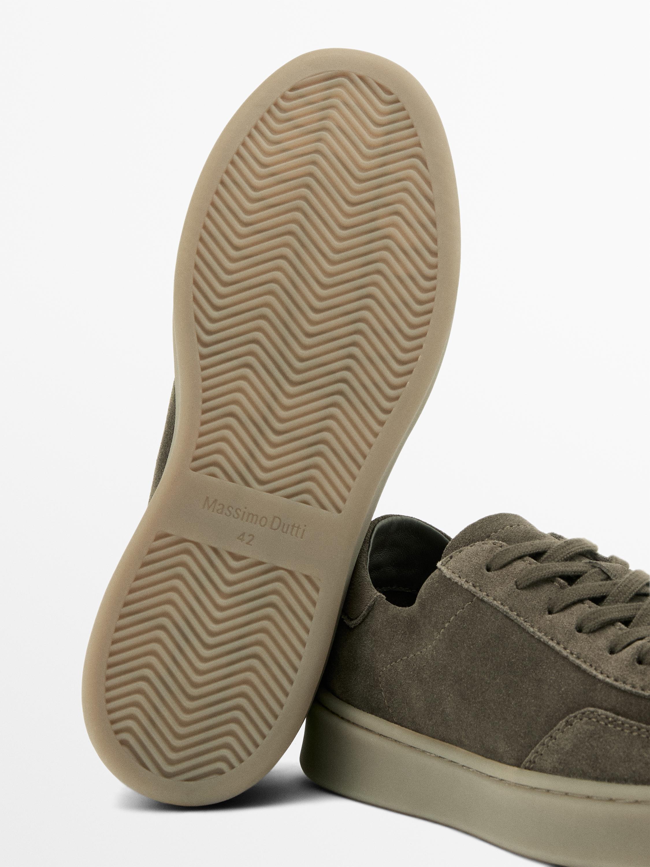 Split suede leather trainers — KHAKI