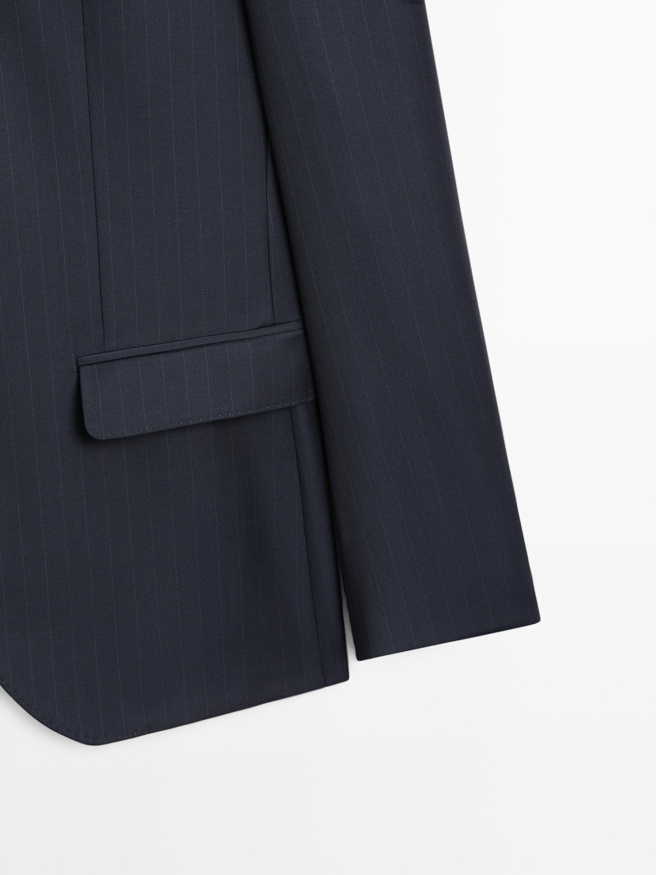 100% cool wool striped suit blazer — NAVY BLUE