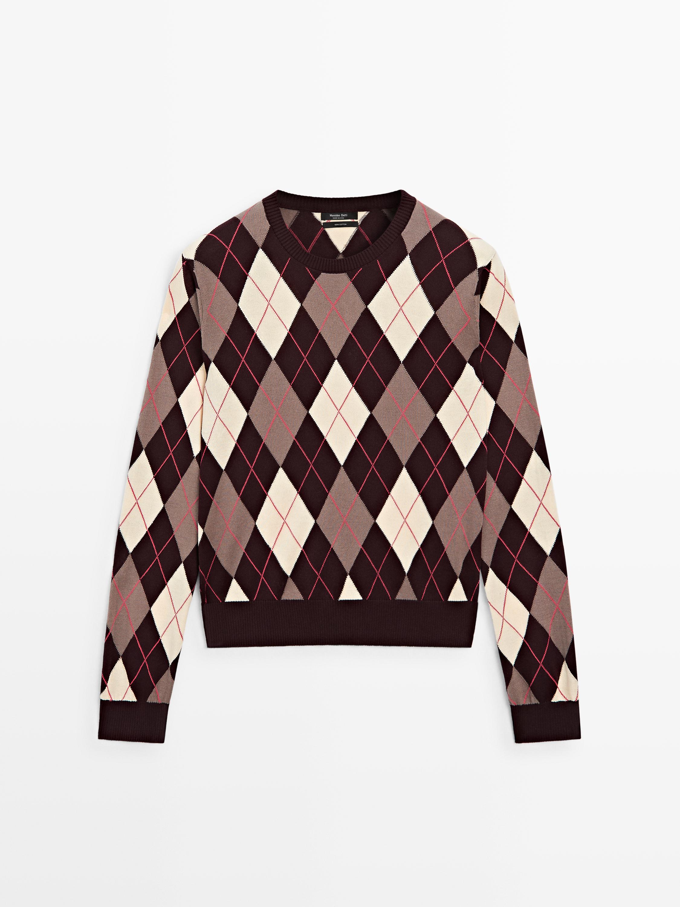 Strickpullover aus 100 % Baumwolle mit Rautenmuster