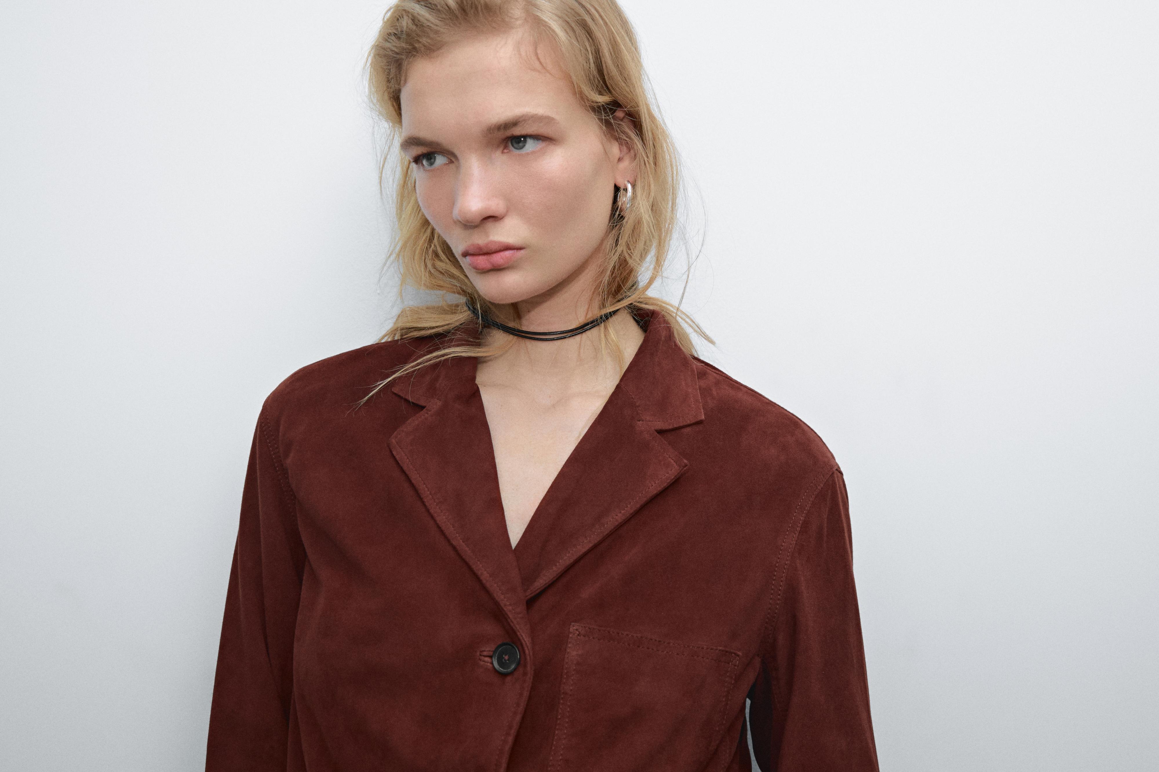 Blazer dritto in pelle scamosciata
