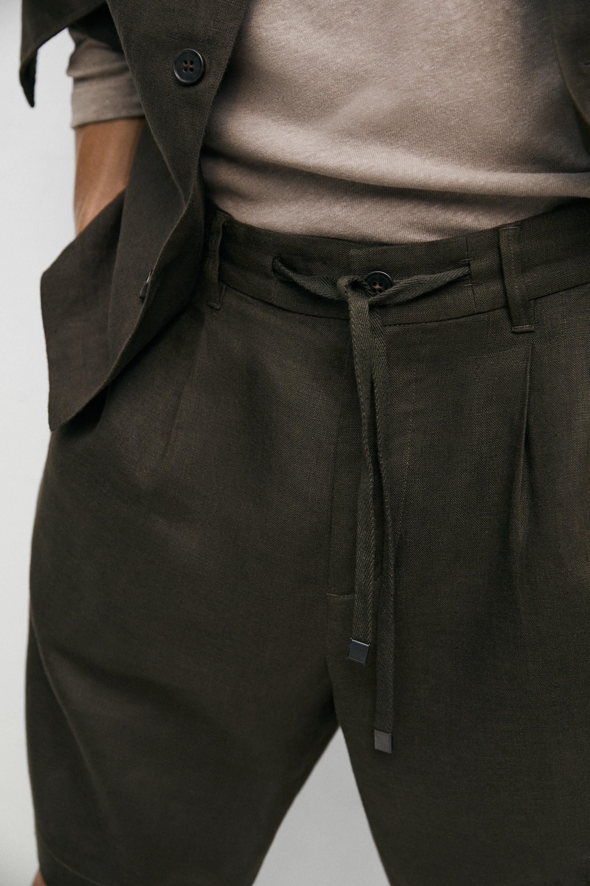 Linen co-ord elastic waist Bermuda shorts — DARK GREEN