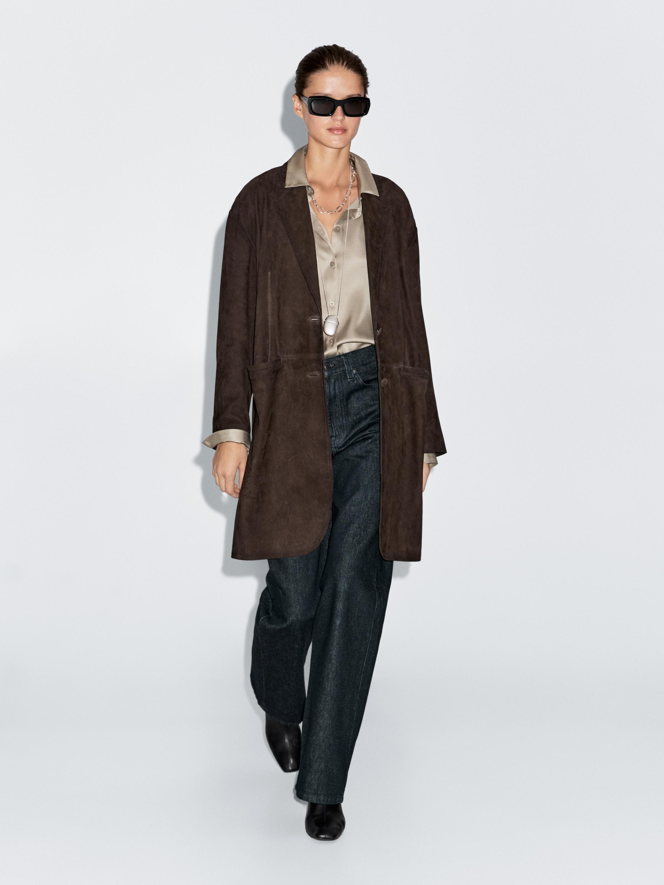 Long suede leather coat