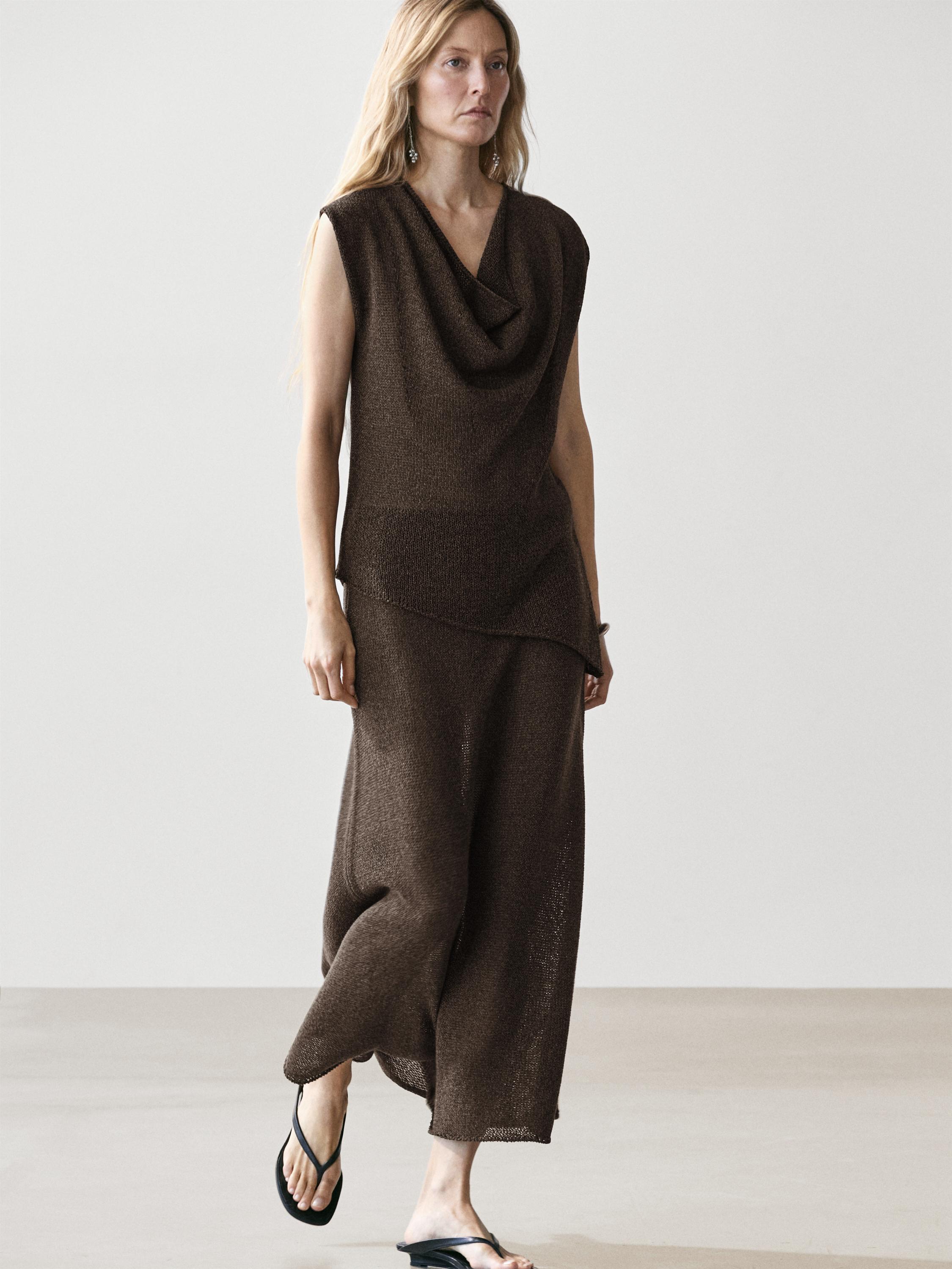 Asymmetric cowl neck top — Chocolate
