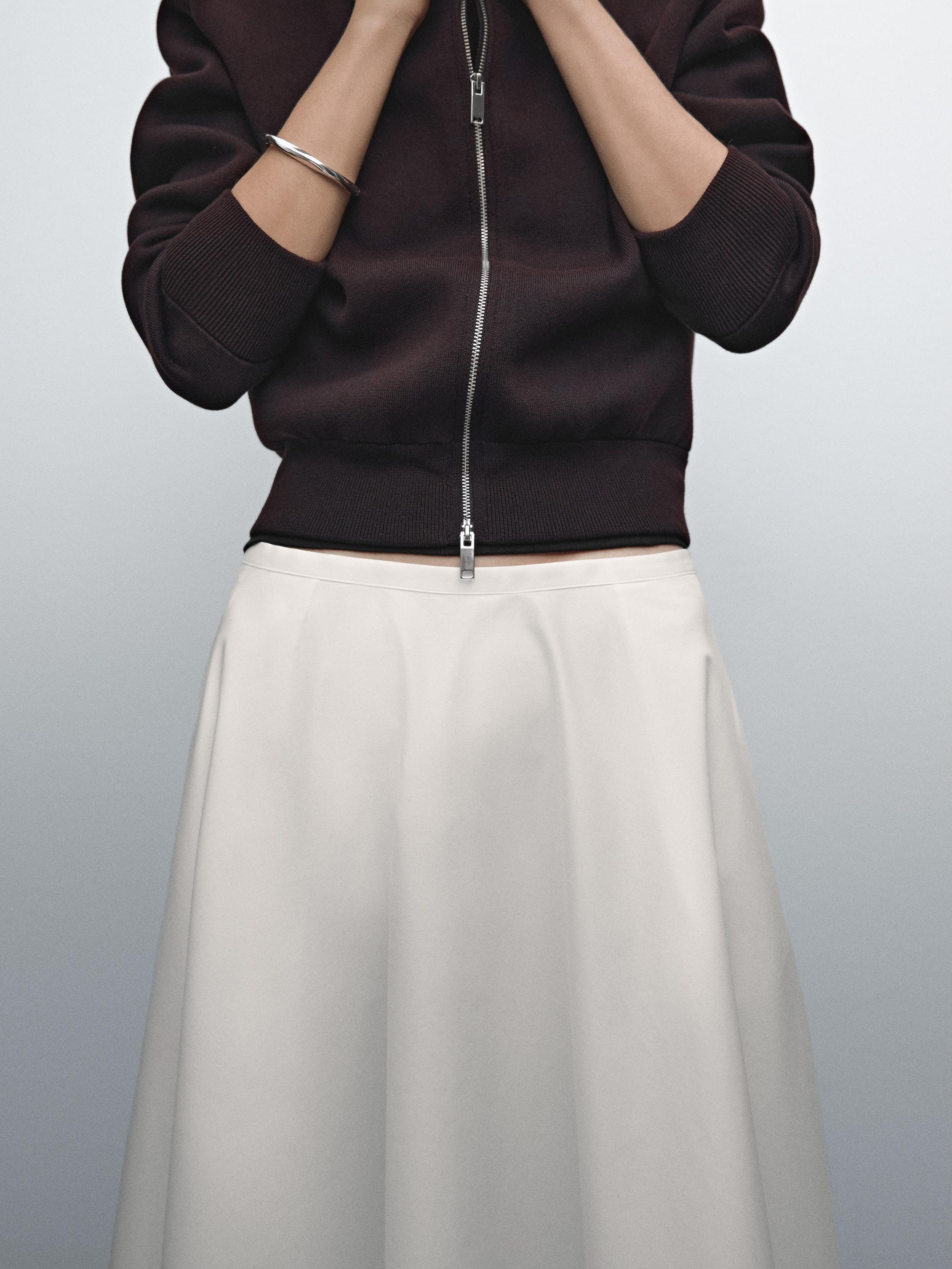 Cotton blend zip-up knit cardigan