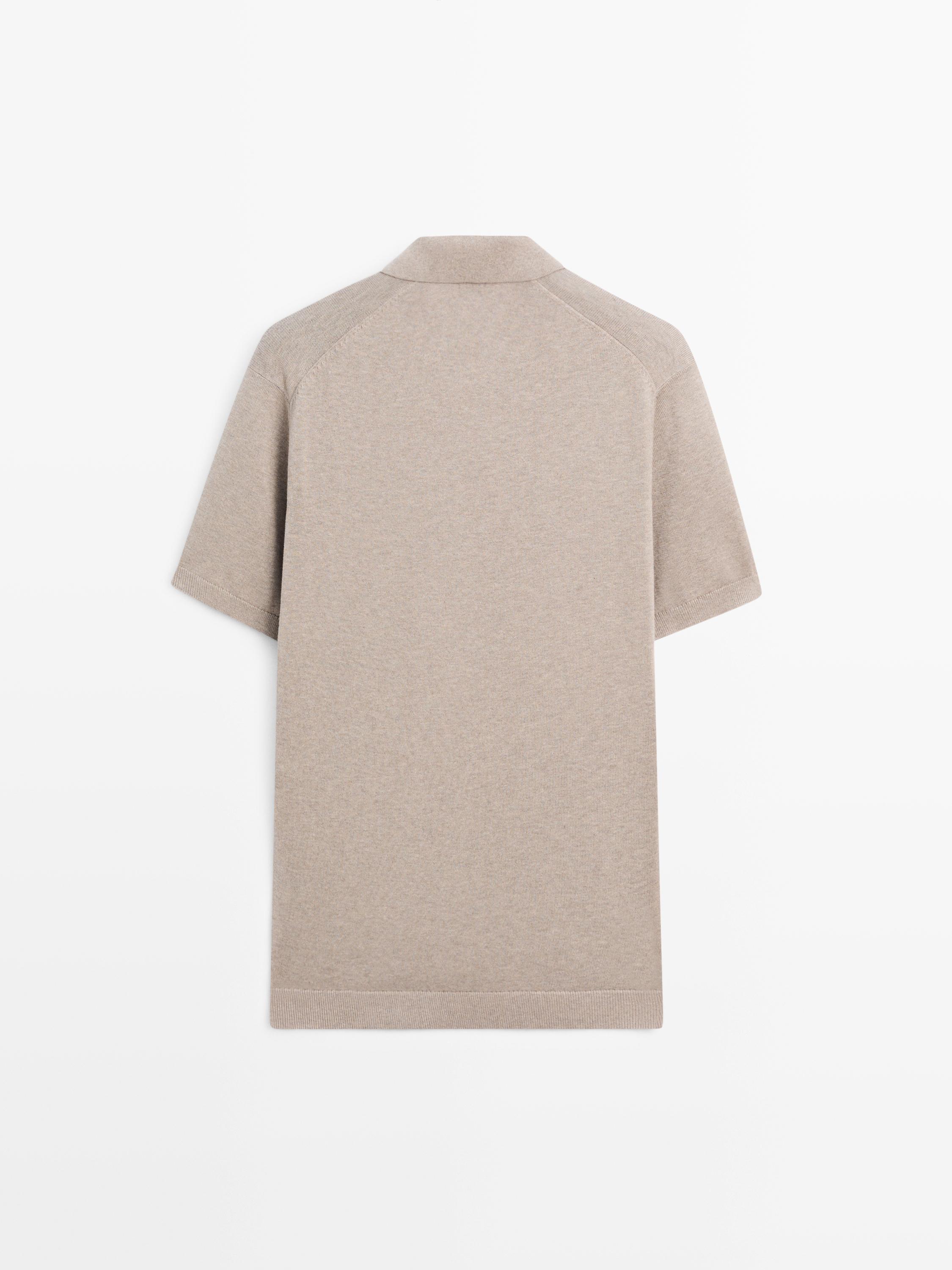 Cotton blend knit polo sweater — MINK