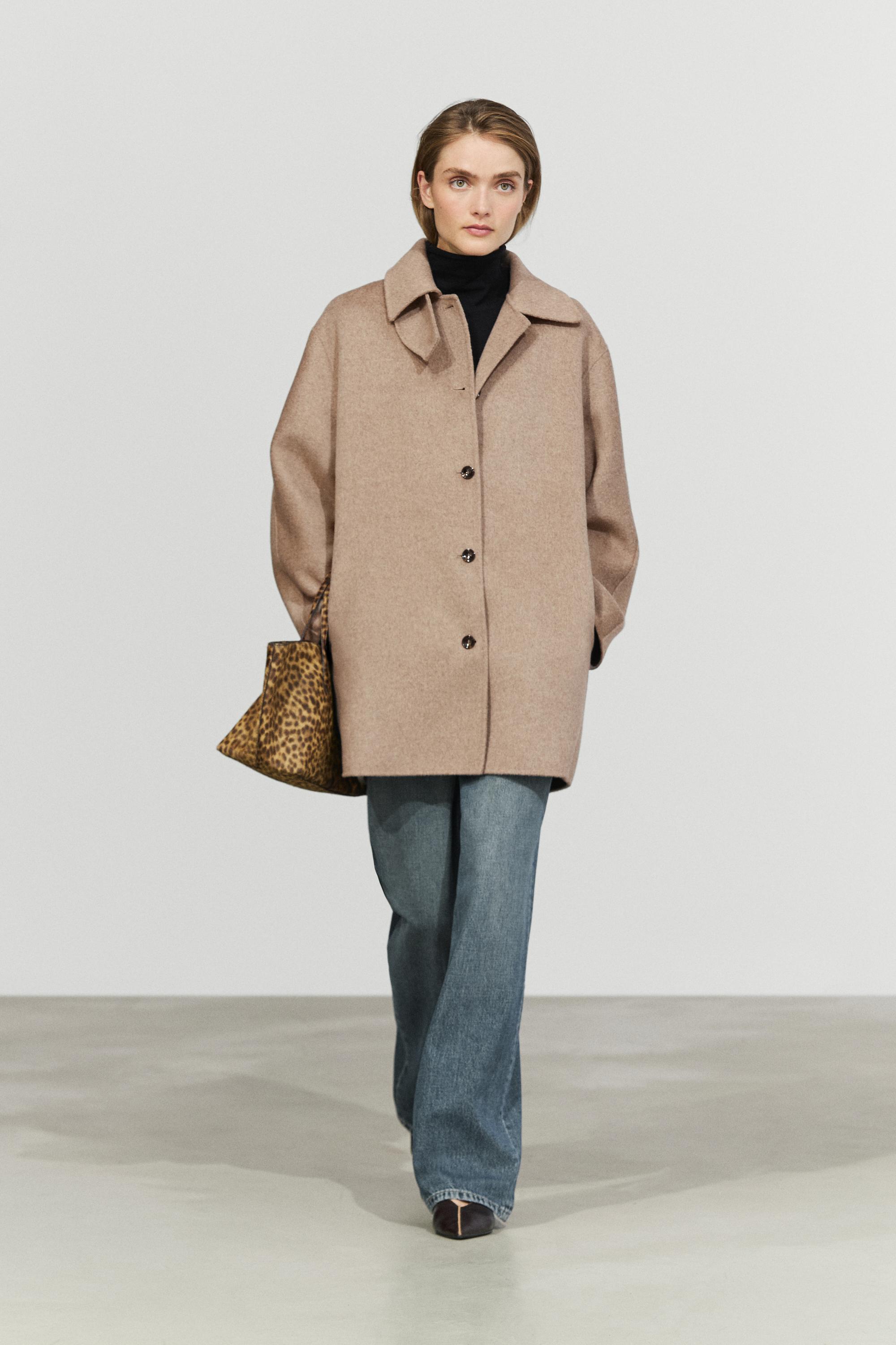 Melange coat with collar detail