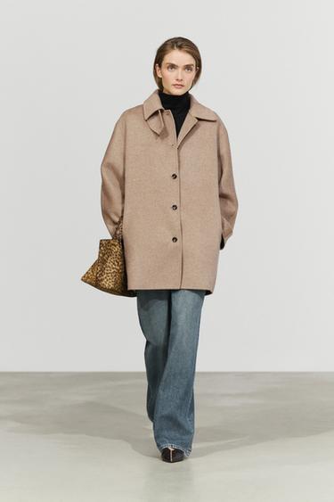 Melange coat with collar detail — TAUPE GREY 1