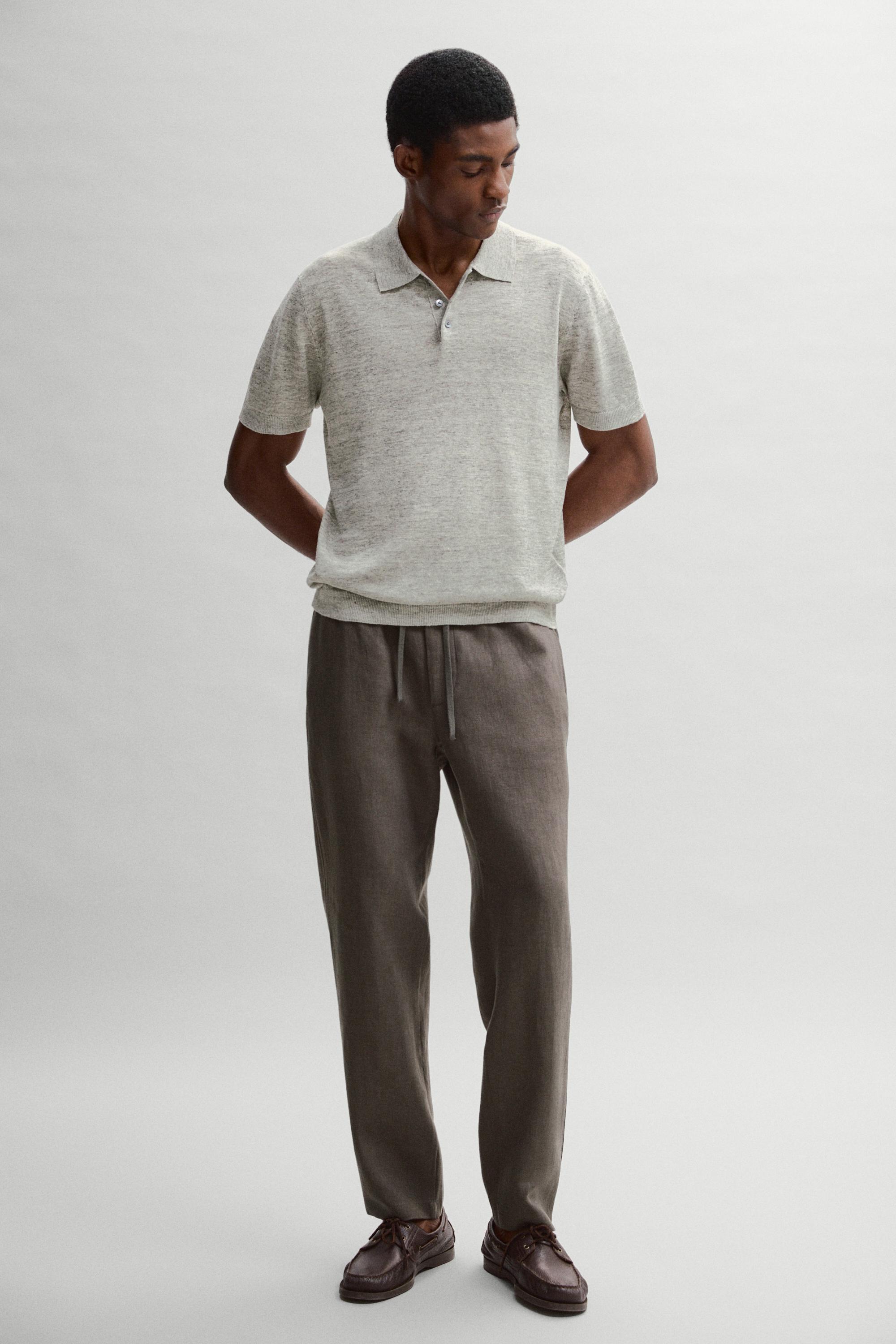 Linen jogger fit pants — Greyish green
