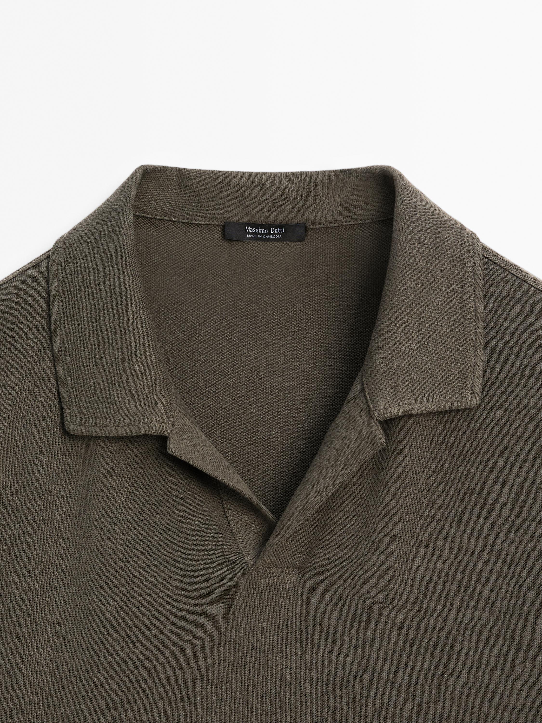 Linen blend short sleeve polo shirt
