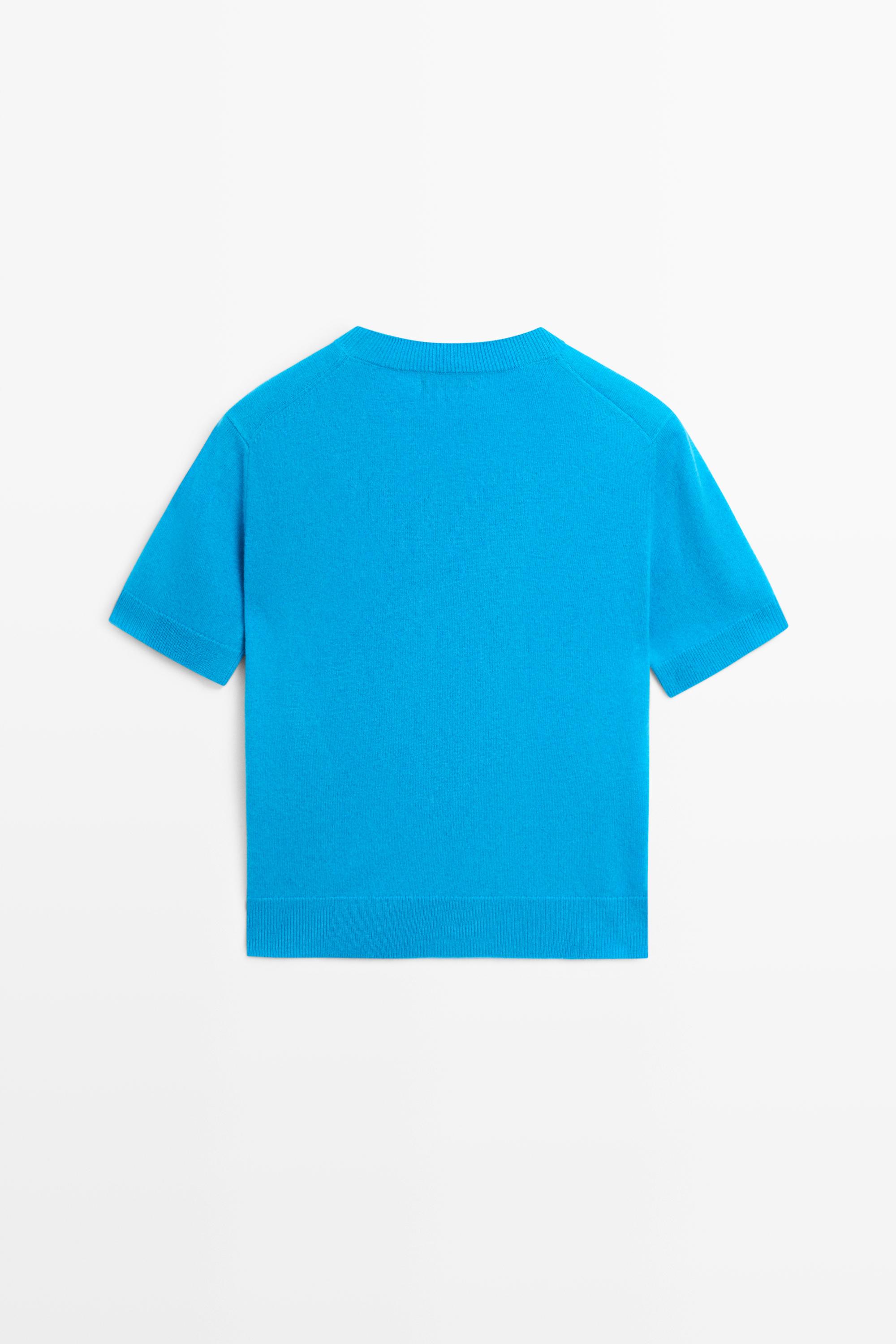 Short sleeve wool blend knit sweater — TURQUOISE
