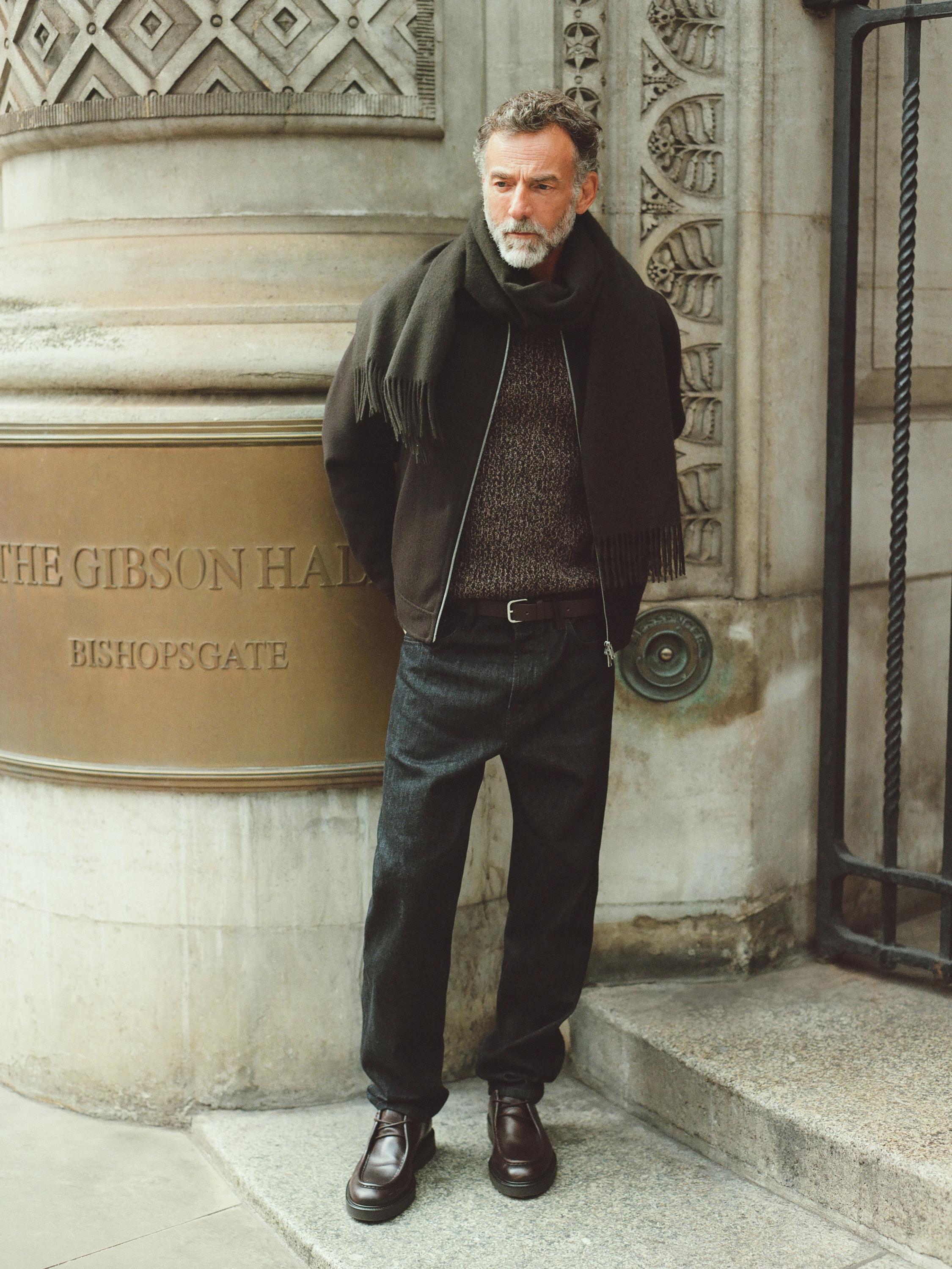 Wool jacket with double corduroy collar
