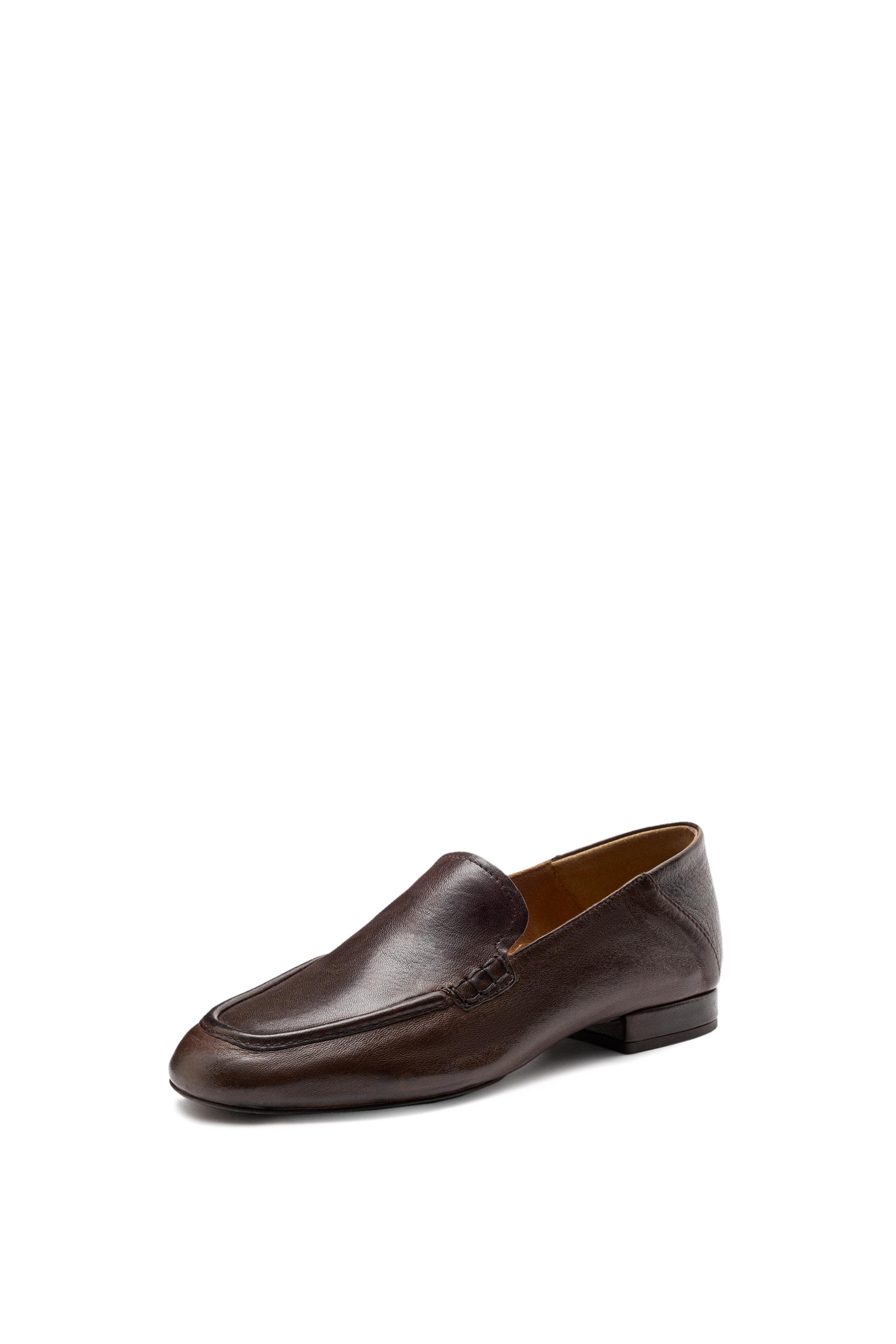 Leather heel loafer — BROWN