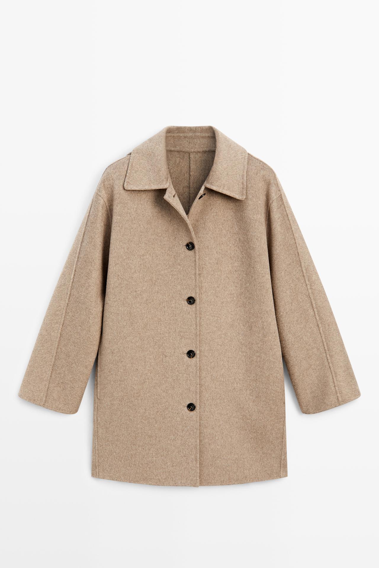 Melange coat with collar detail — TAUPE GREY