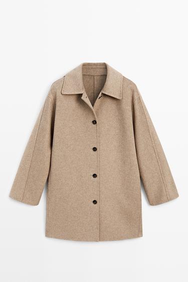 Melange coat with collar detail — TAUPE GREY 2