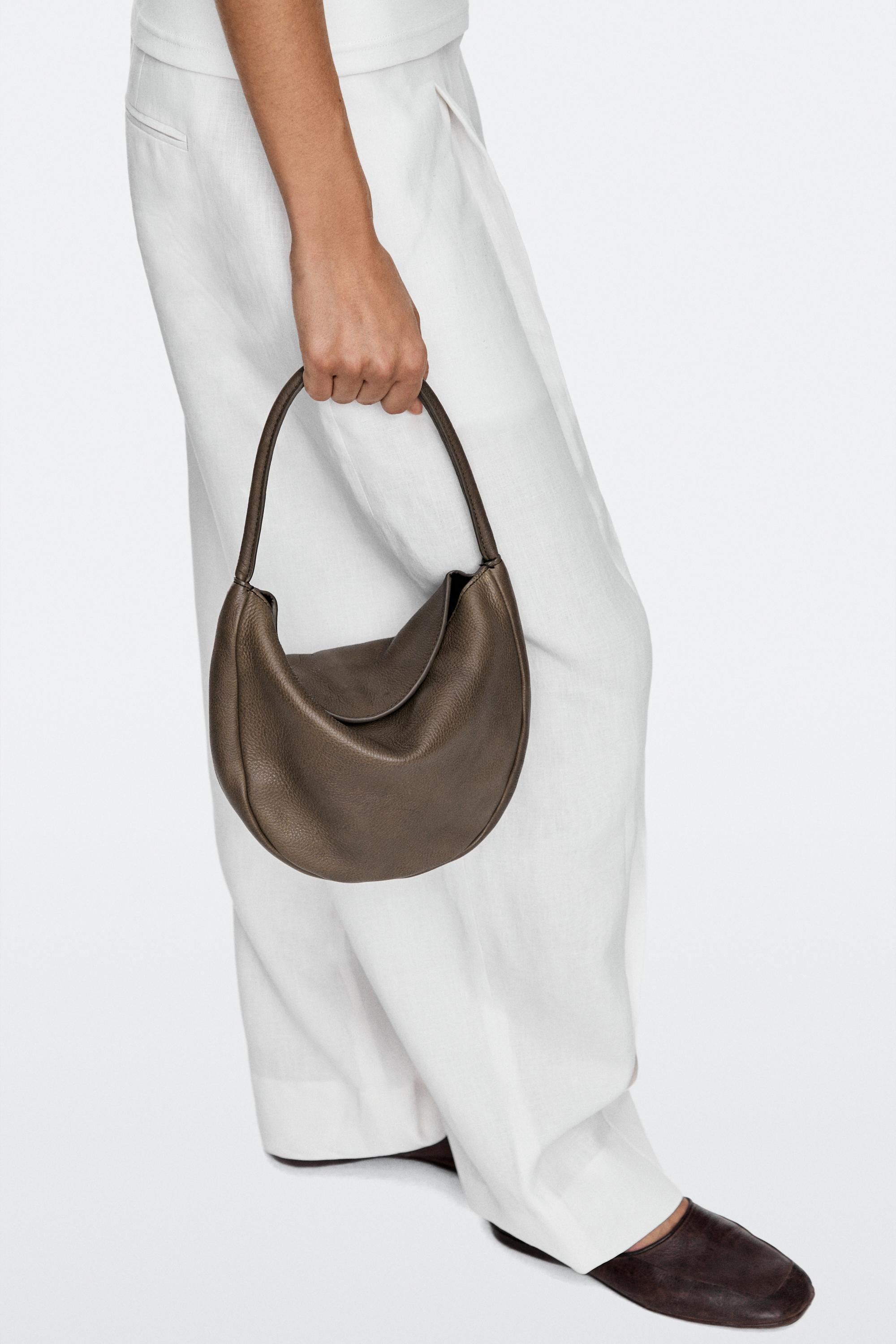 Nappa leather mini slouch bag — KHAKI