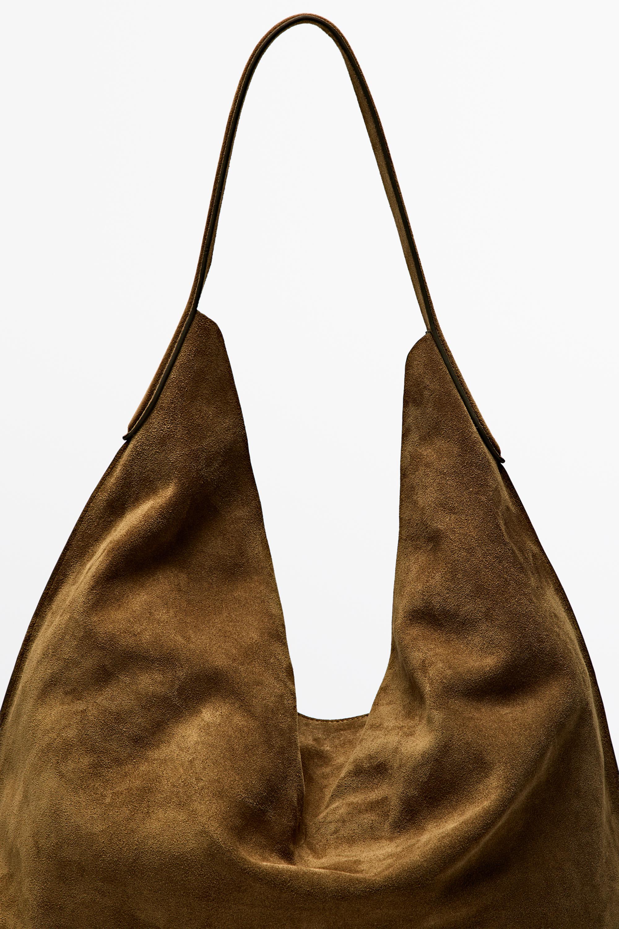 Maxi split suede leather shoulder bag — KHAKI GREEN
