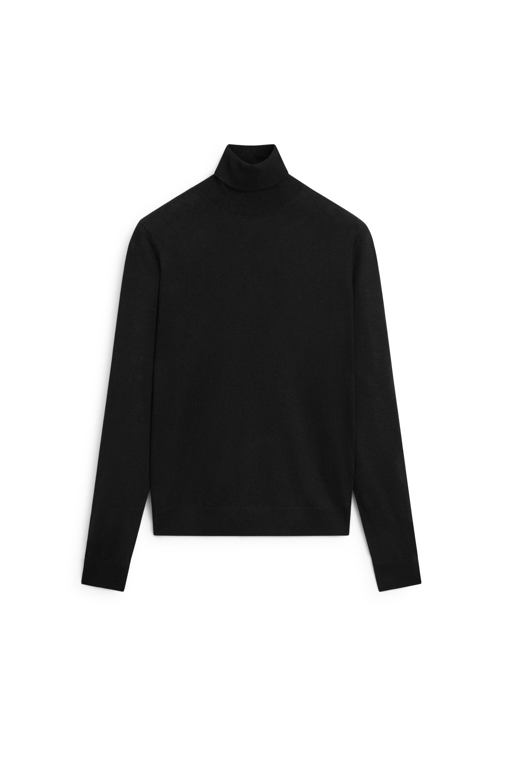 Wool-blend turtleneck knit sweater — BLACK