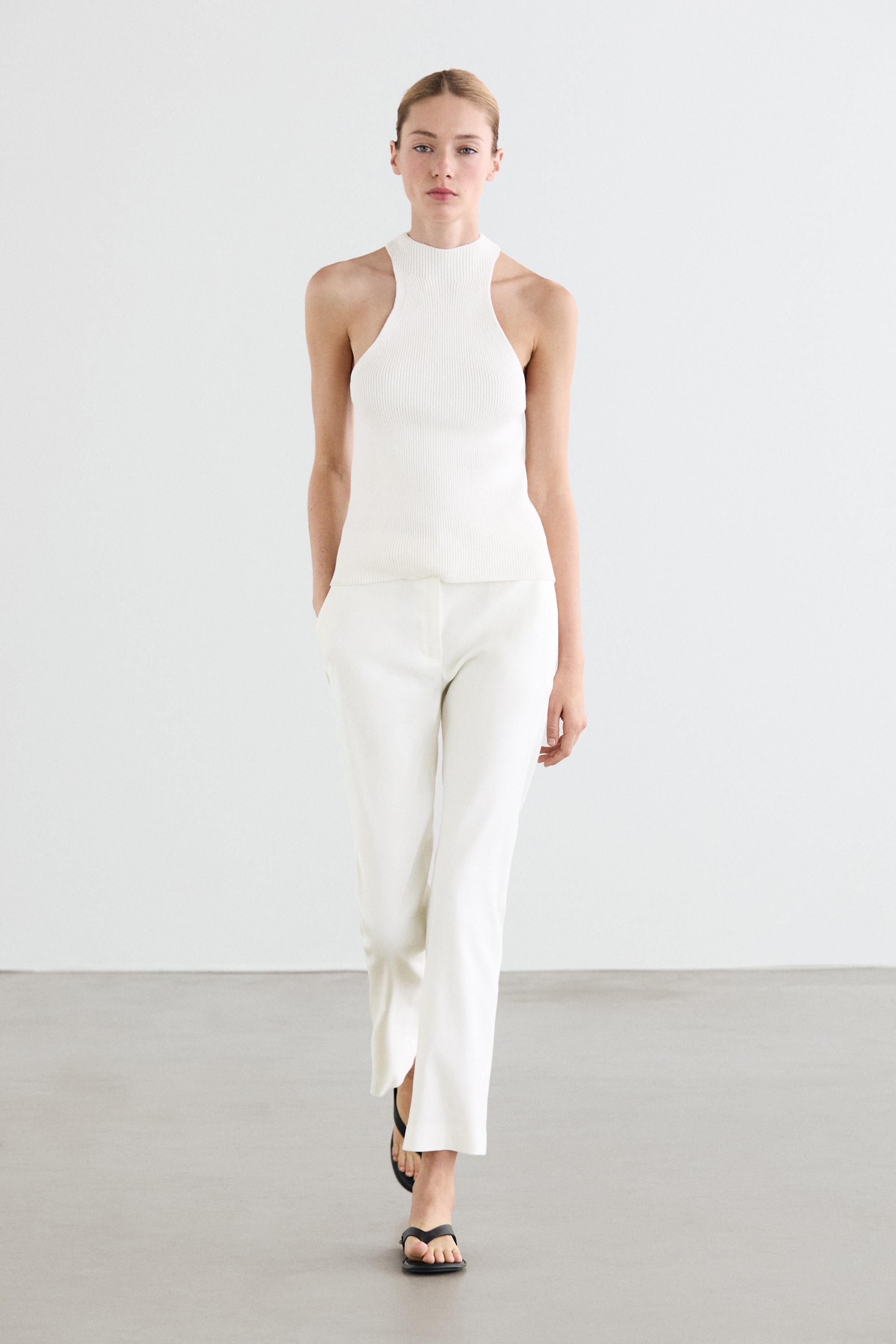 Straight-leg linen blend trousers — WHITE