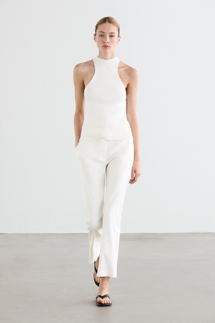 Straight-leg linen blend trousers — WHITE