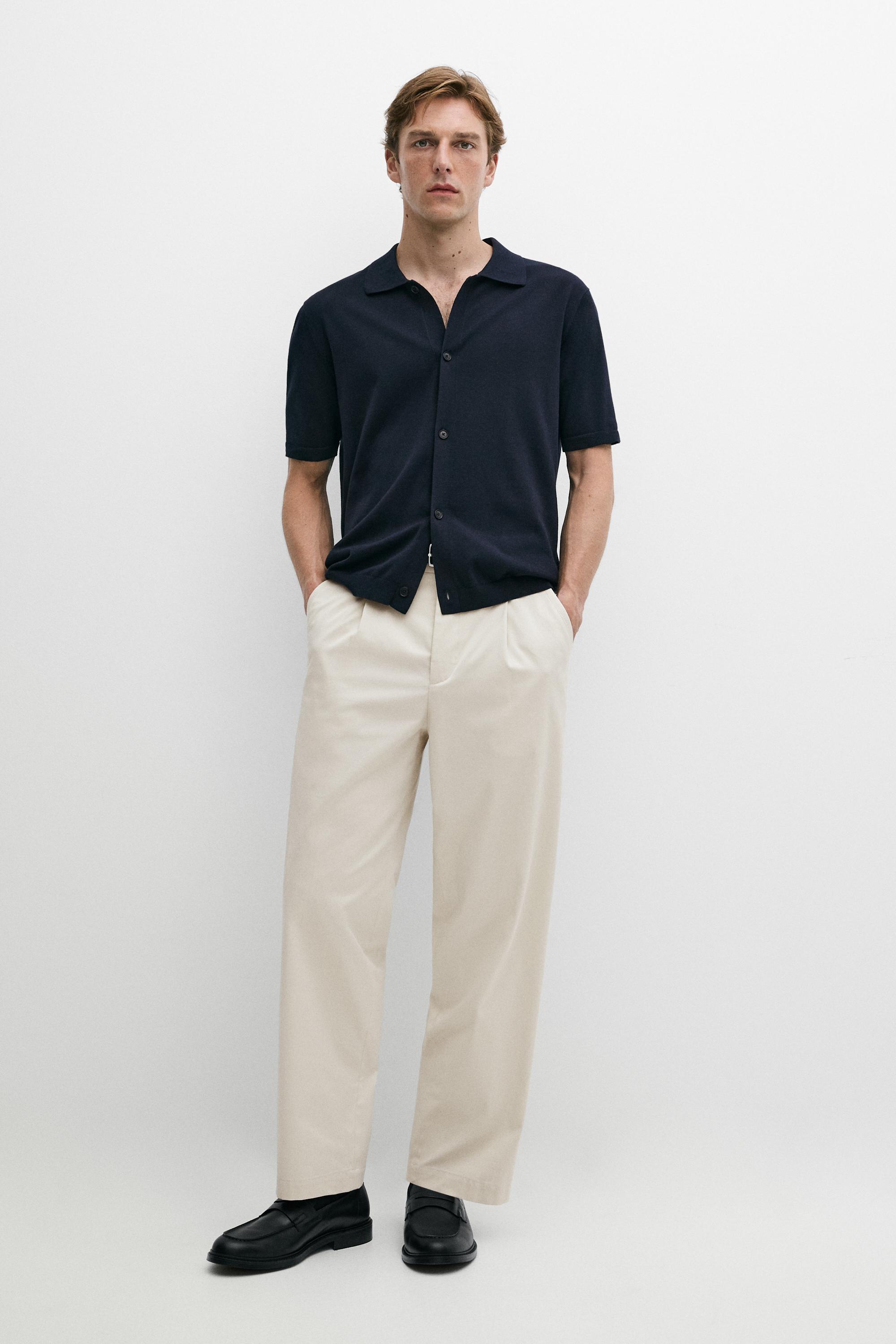 Short sleeve button-up knit cardigan — NAVY BLUE