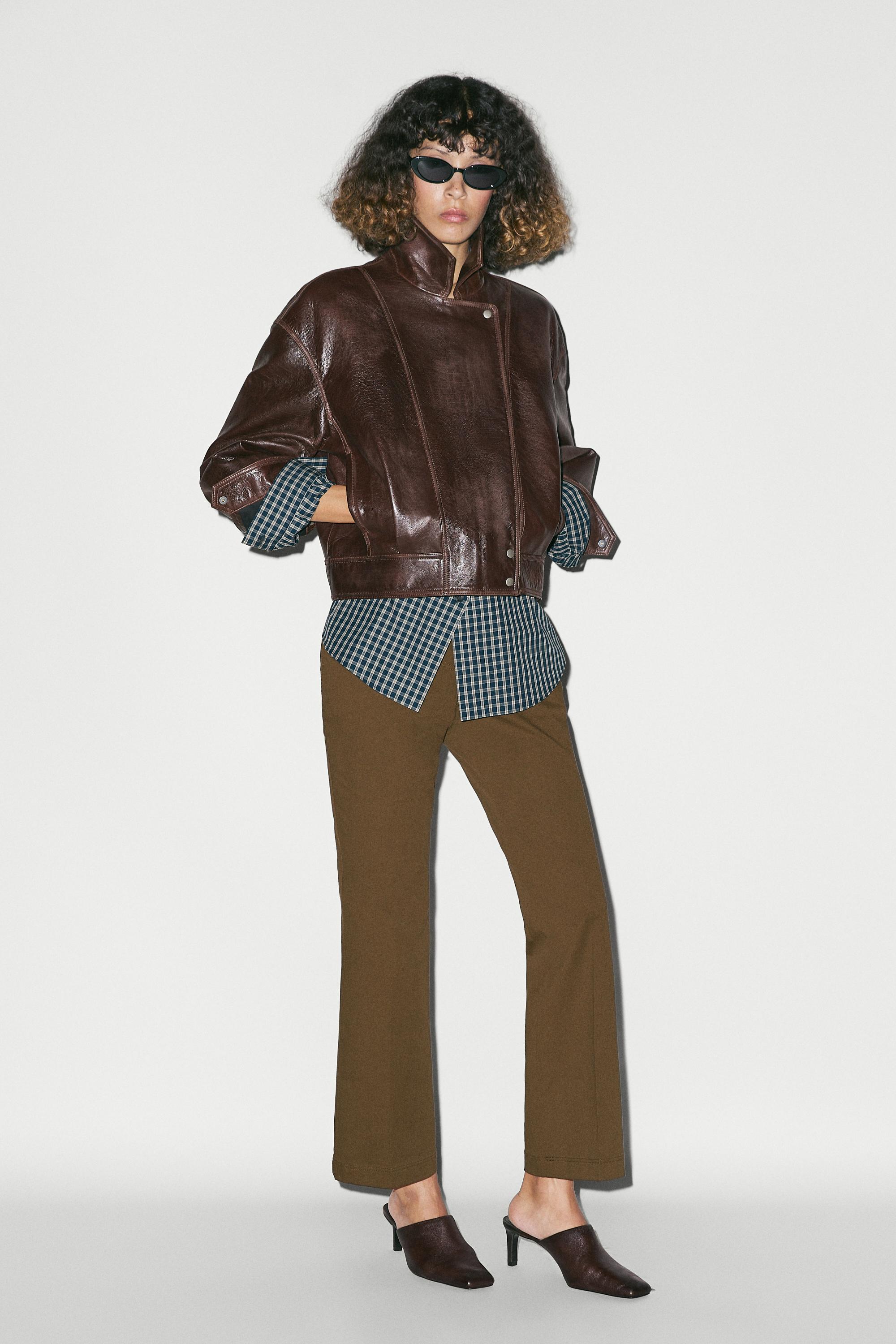 Cotton blend kick flare pants — BROWN