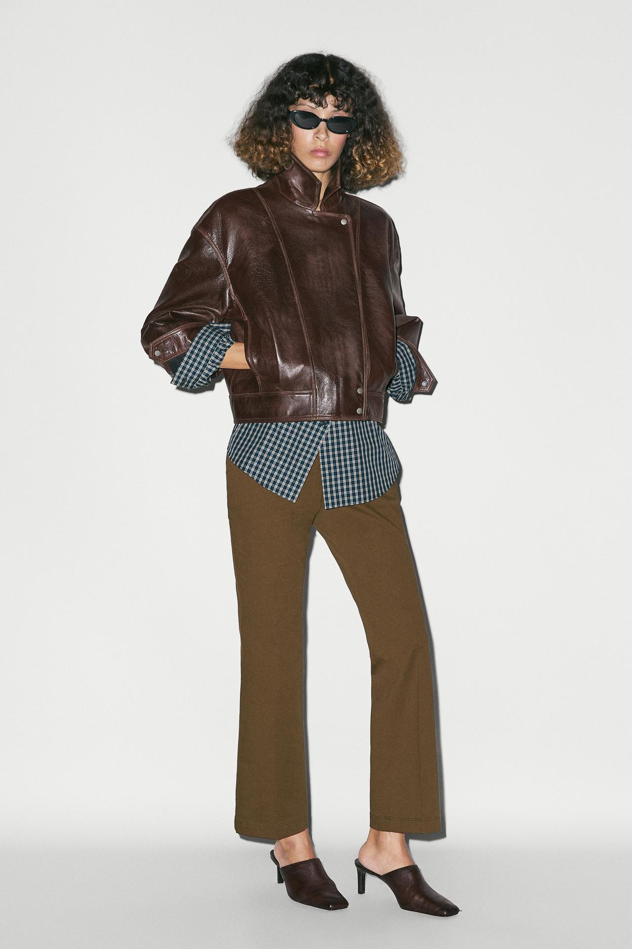 Cotton blend kick flare pants — BROWN