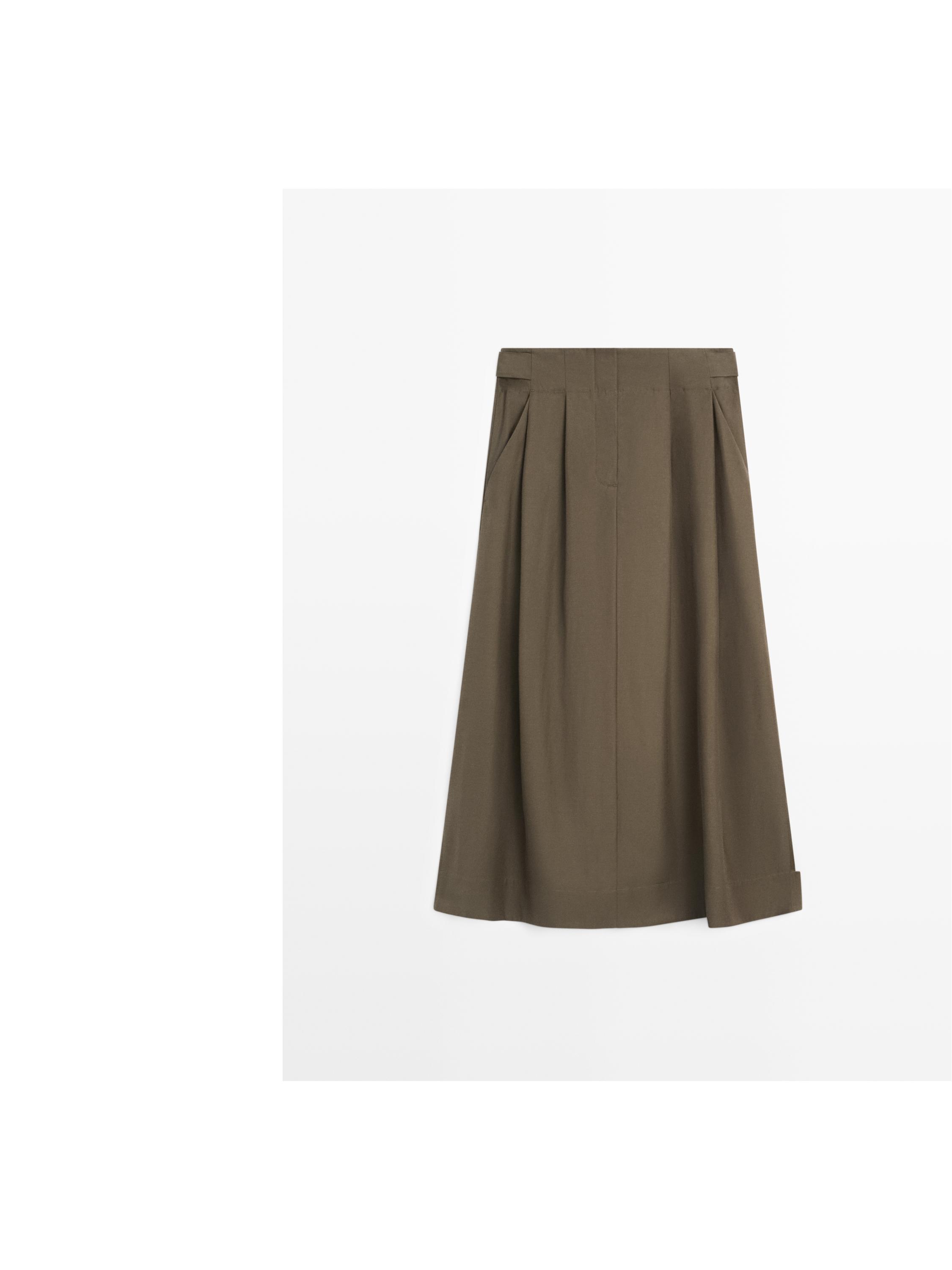Midi skirt with box pleats — KHAKI