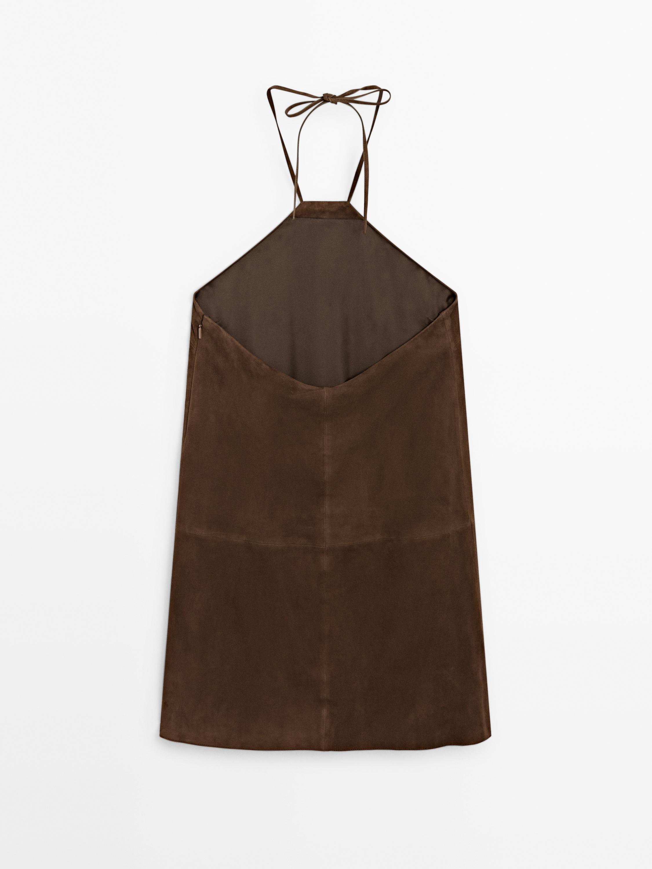 Suede leather halter mini dress
