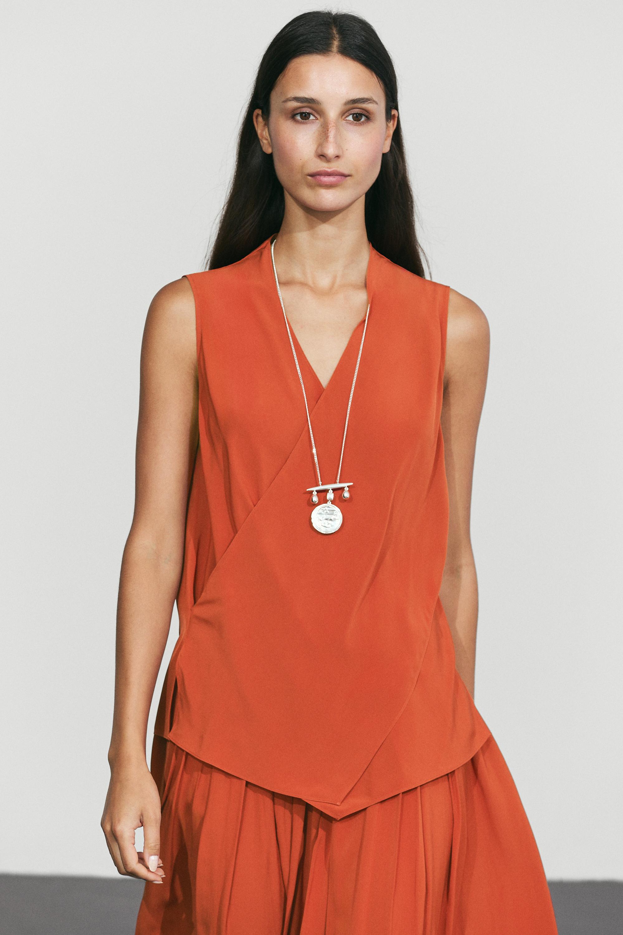 Flowing cross-over co-ord top — TERRA-COTTA