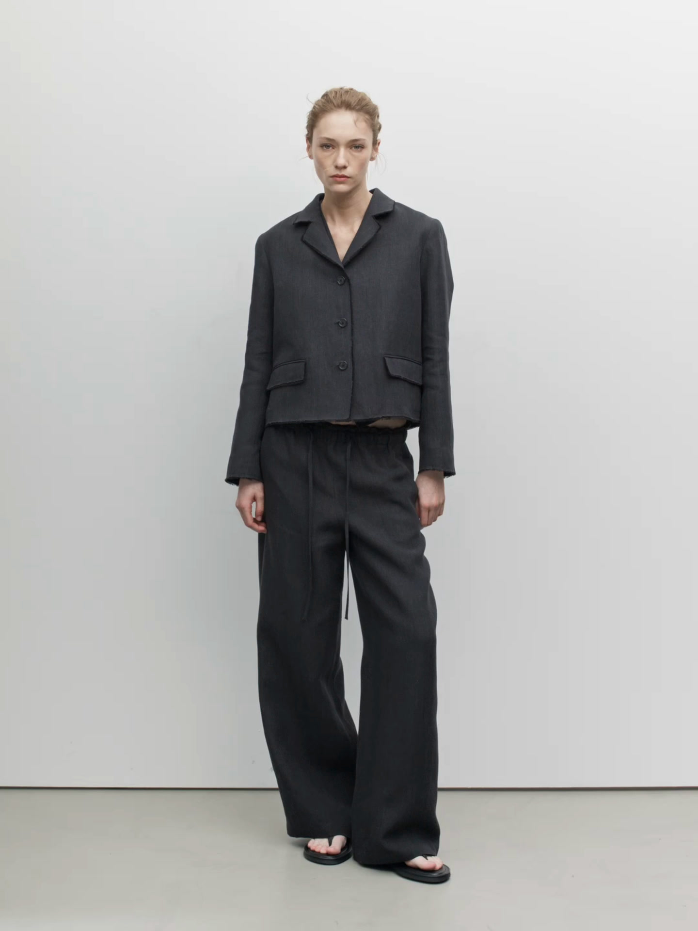 Linen suit trousers with frayed detail