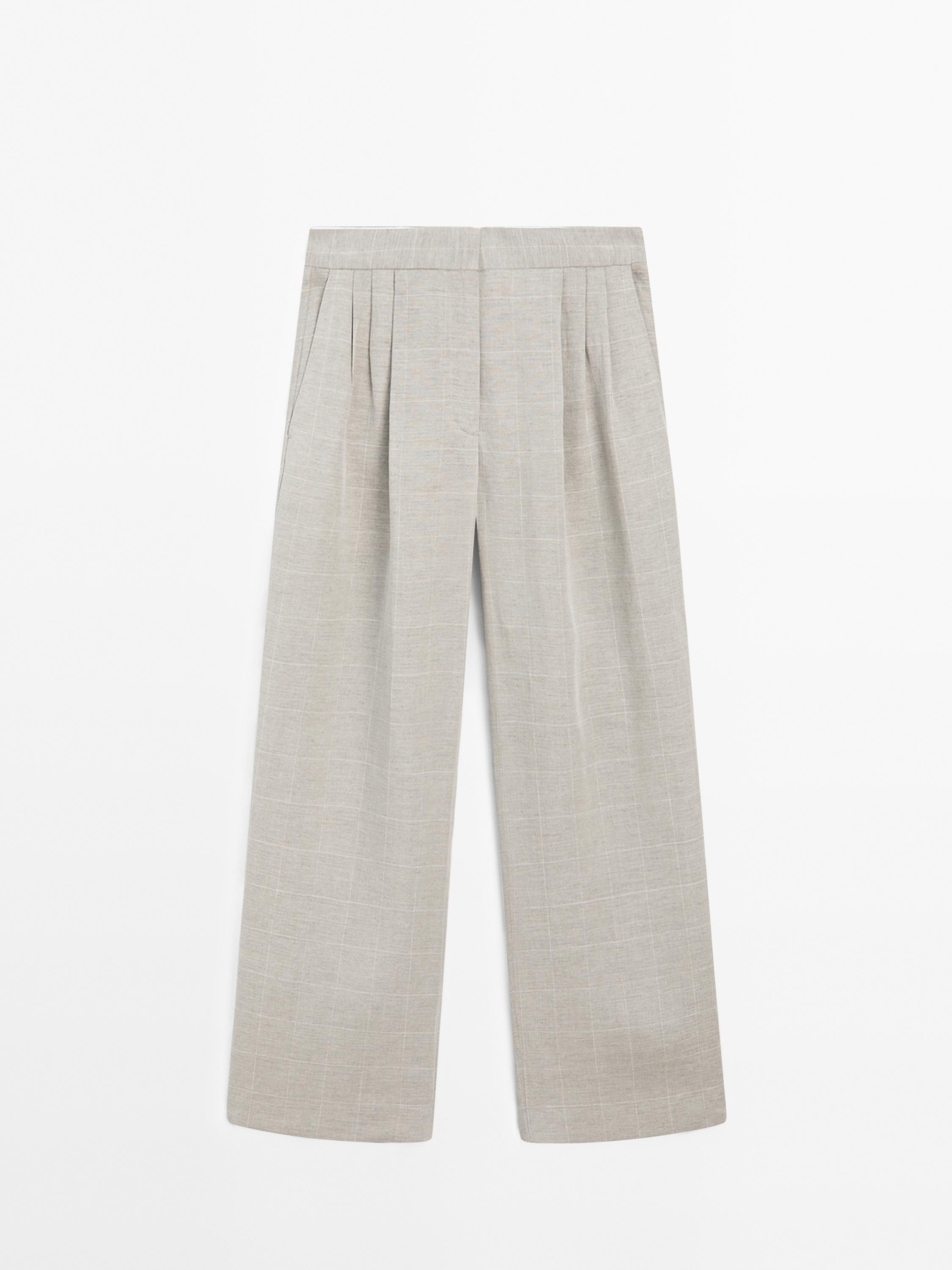 Pantalon lin imprimé carreaux