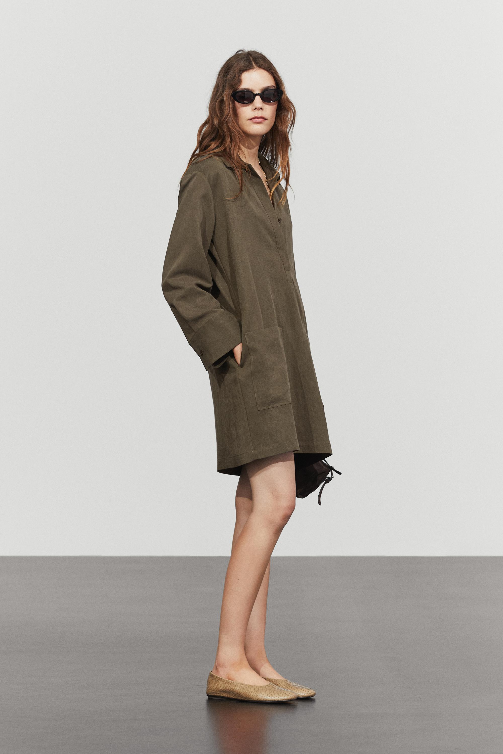 Short shirt dress with pocket detail — KHAKI
