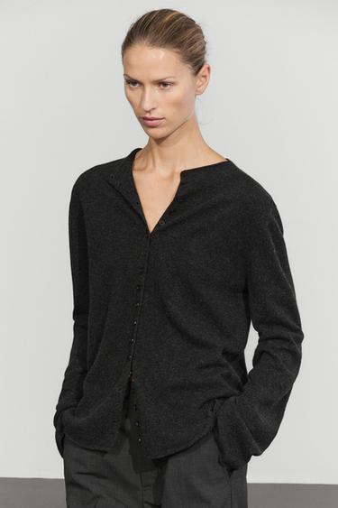 Wool-blend knit cardigan with buttons — ANTHRACITE GREY 3