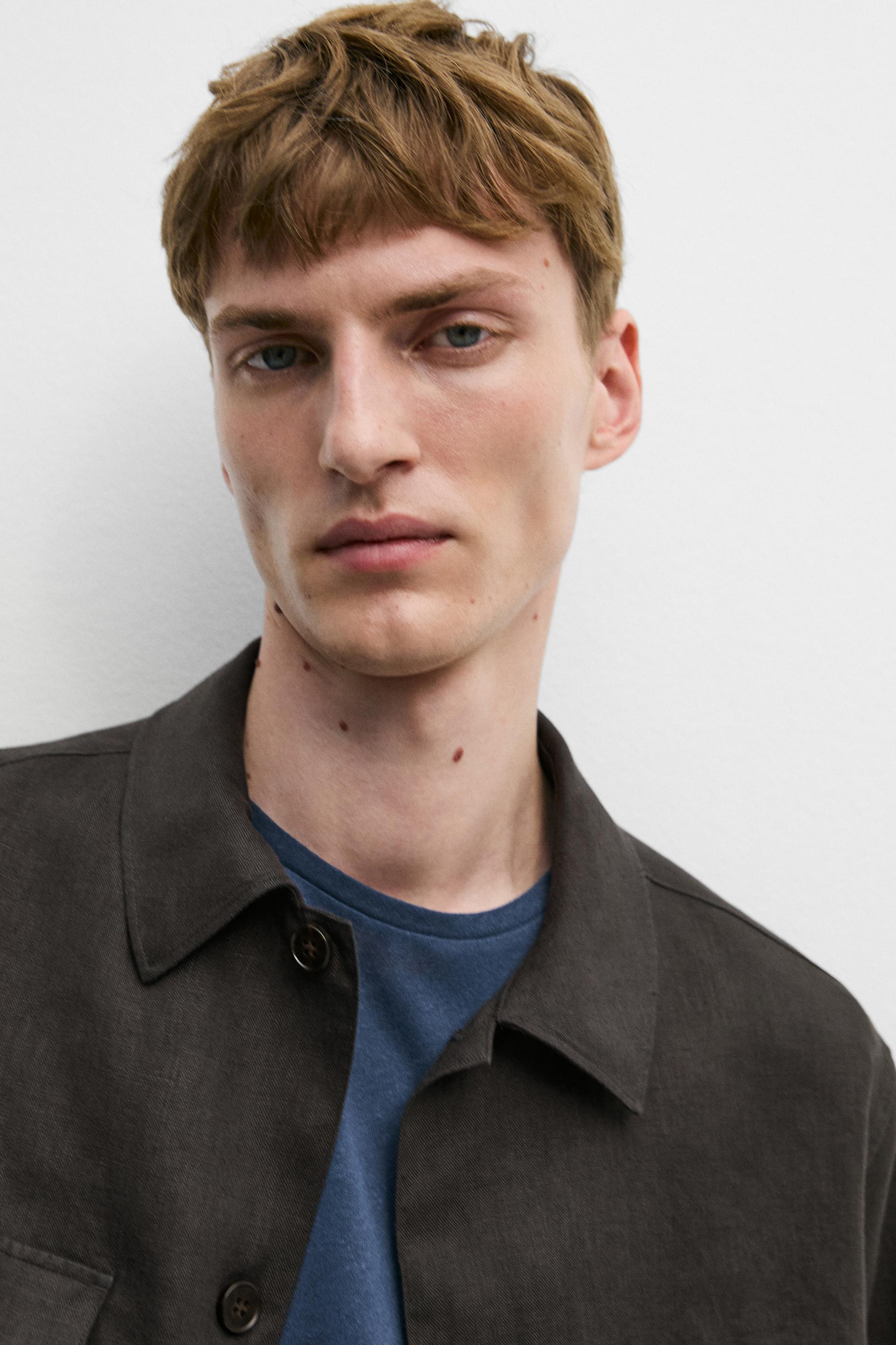 Total look linen overshirt with pockets — PETROL BLUE
