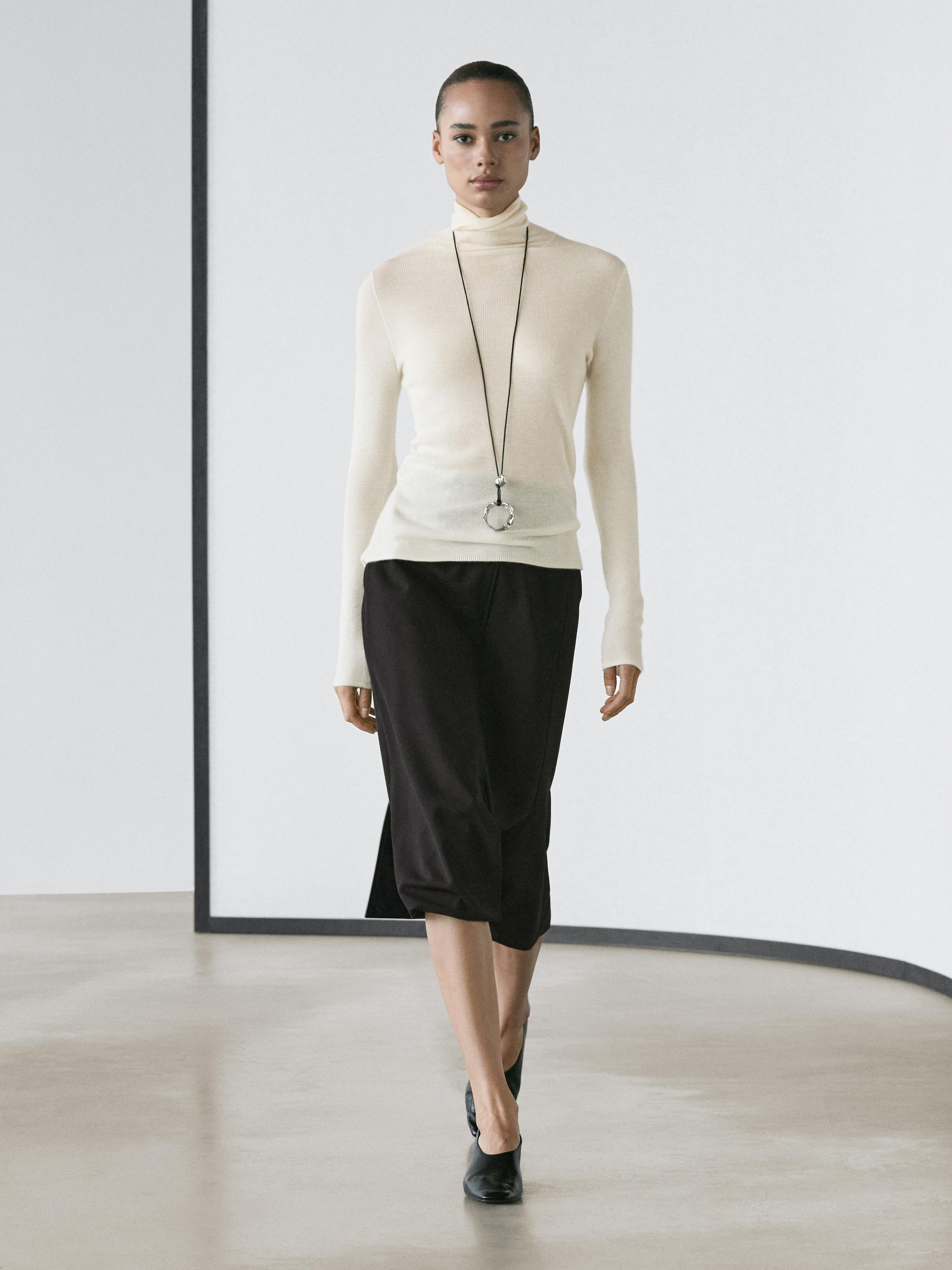 Юбка миди прямого кроя из смесовой шерсти с разрезом