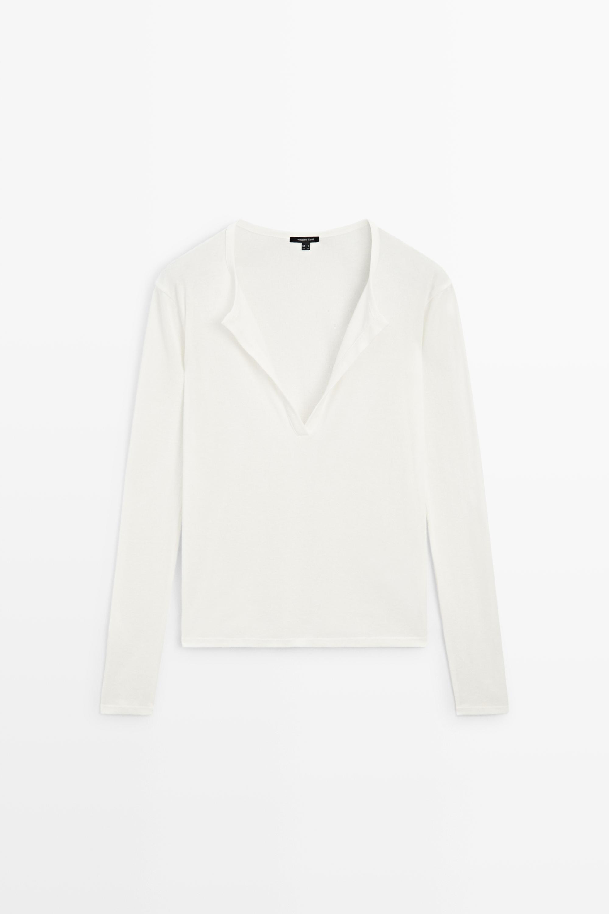 100% cotton V-neck T-shirt — CREAM