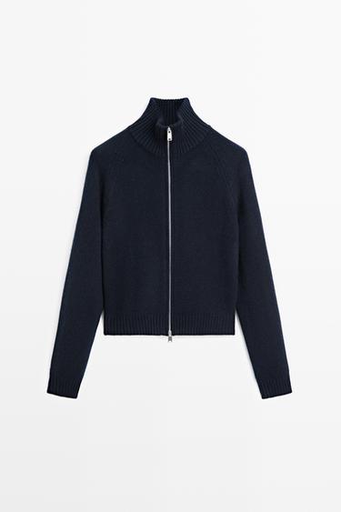 100% cashmere zip knit cardigan — NAVY BLUE 2