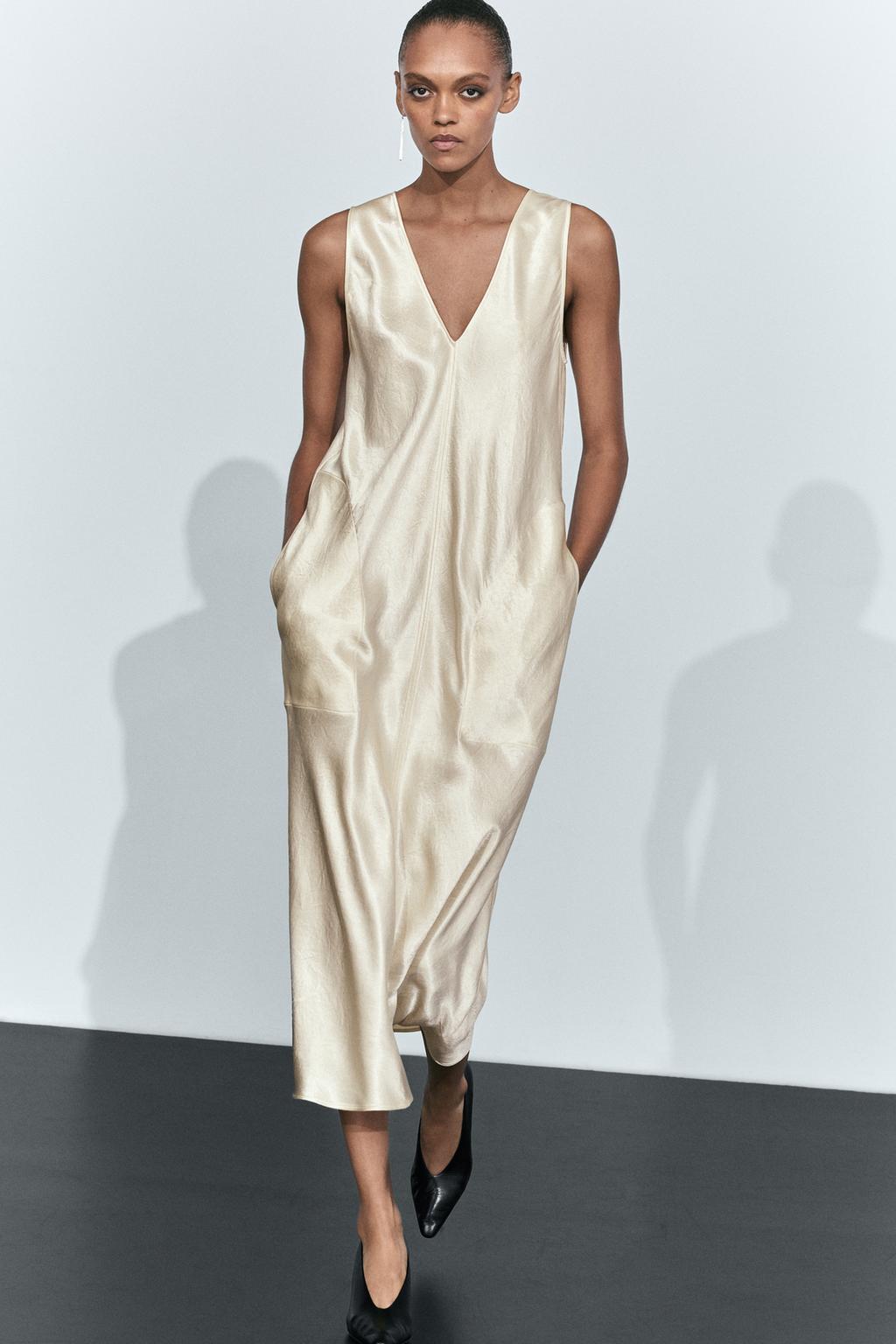 Satin midi slip dress