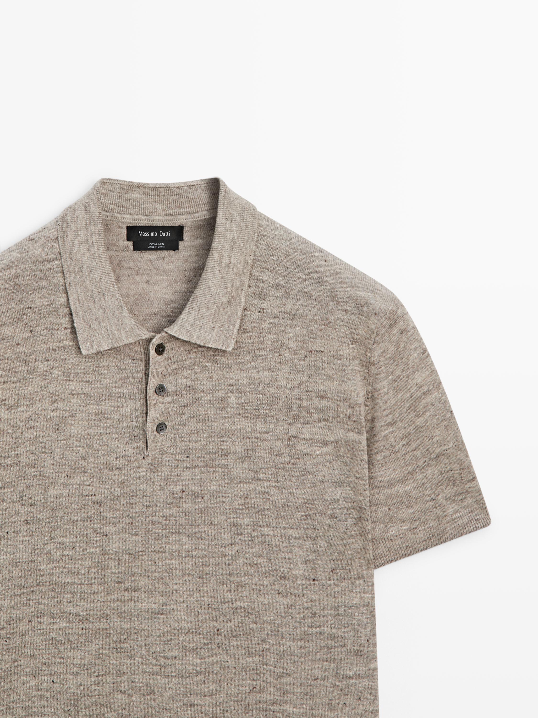 100% linen melange polo shirt — Beige