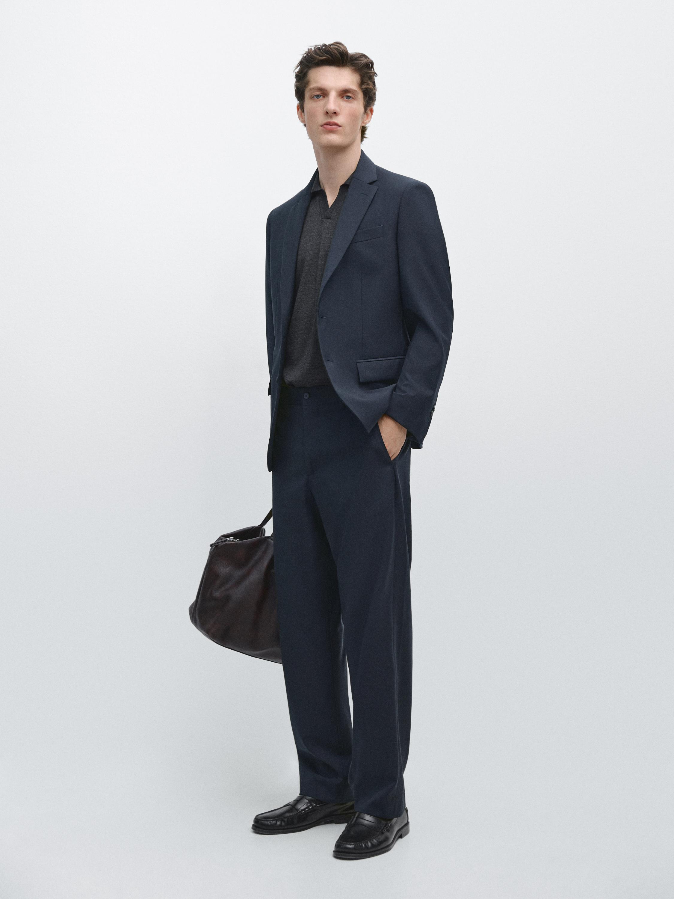Wide-leg wool suit trousers